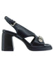 Women's black leather sandals with high heels