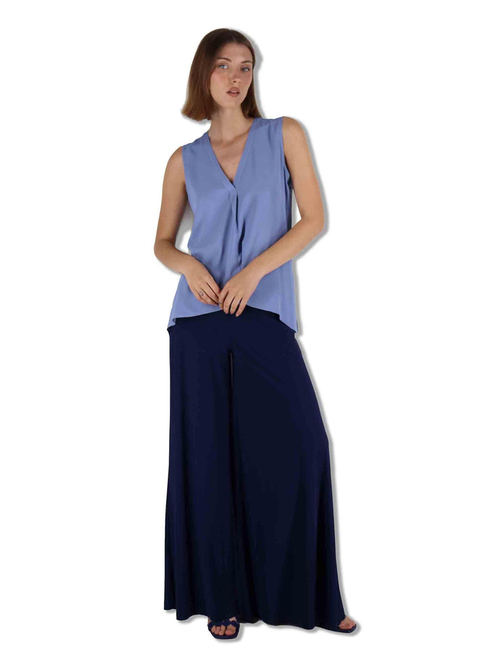 Top donna Fluid Crepe in seta azzurra senza maniche maniche scollo a V JP554050672 81001 Maliparmi 
