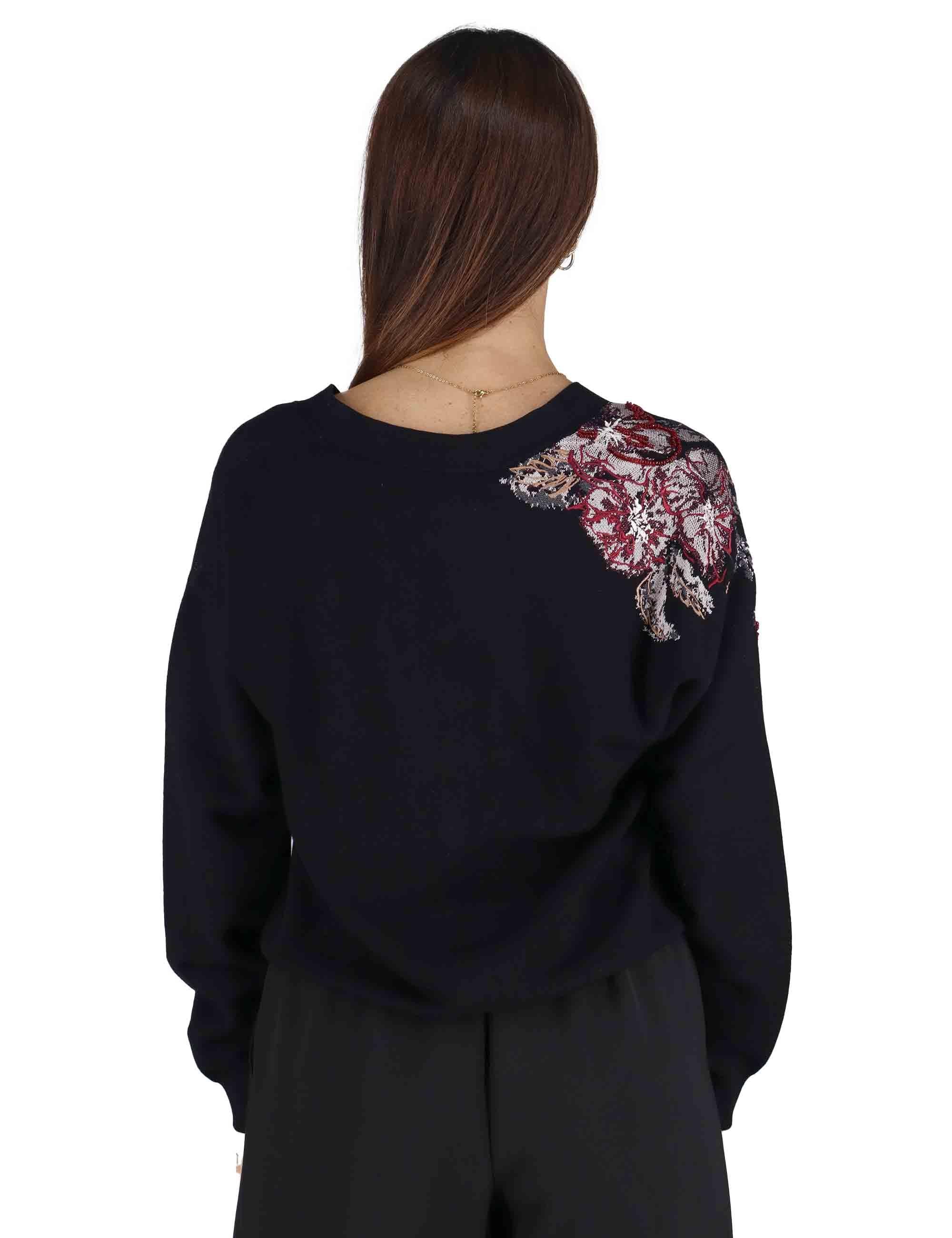 Cardigan donna Flower Jacquard in misto lana nera con stampa floreale JN370278206 20B99 Maliparmi 