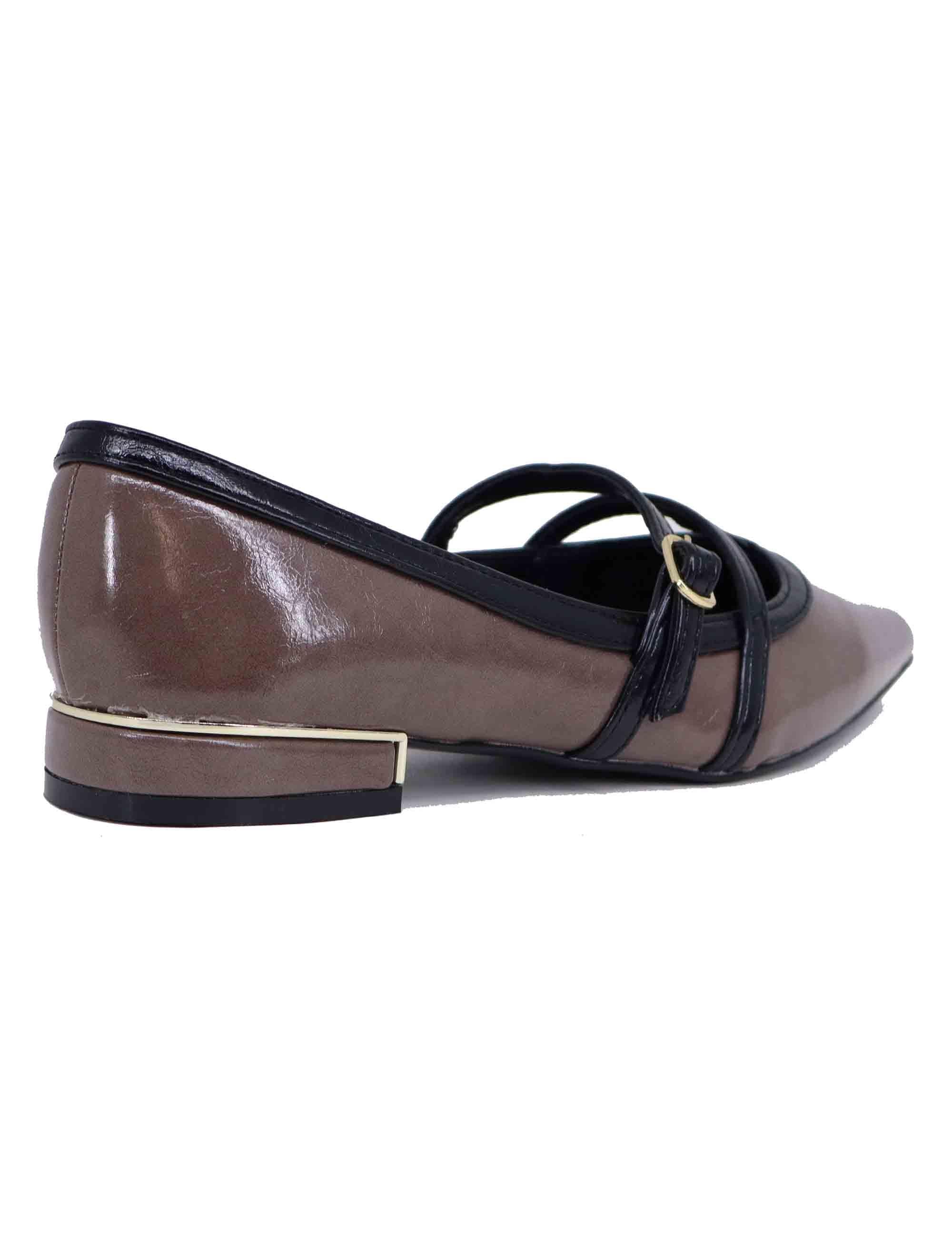 Ballerine donna in eco pelle taupe con punta a punta T170008117F7 029 Exe 