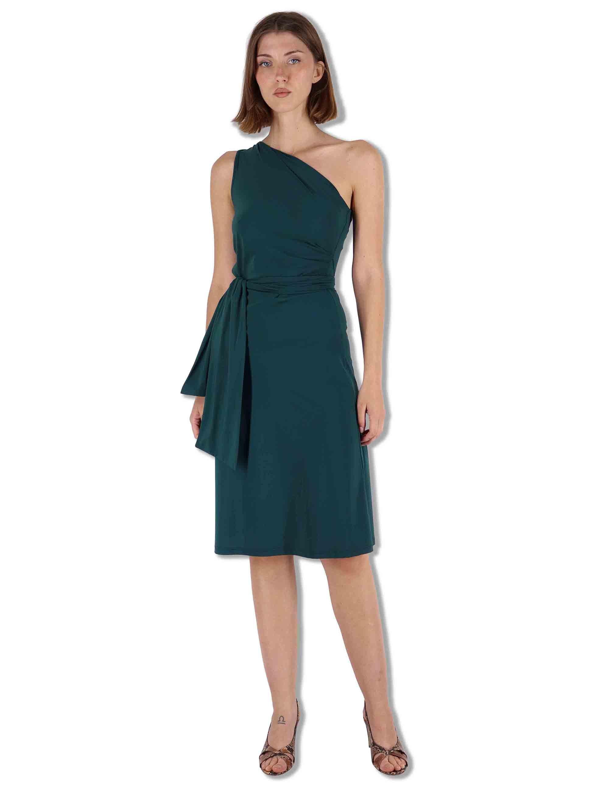 Abiti donna Soft in jersey verde monospalla con fusciacca JF671570210 60050 Maliparmi 