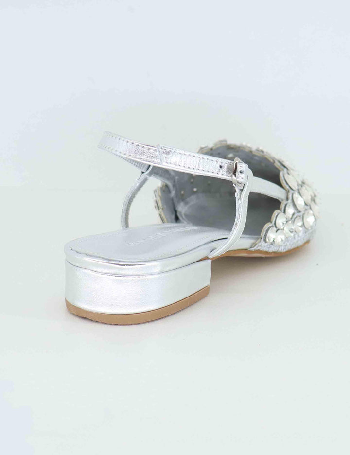 Slingback donna in pelle laminata argento tacco basso U41005481689 548 S Tsakiris Mallas 