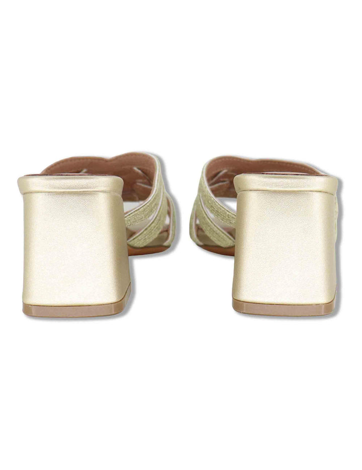 Sandali scalzati donna in pelle e tessuto oro con tacco alto Aran 878Z94HG 04-ORO Bibi Lou 