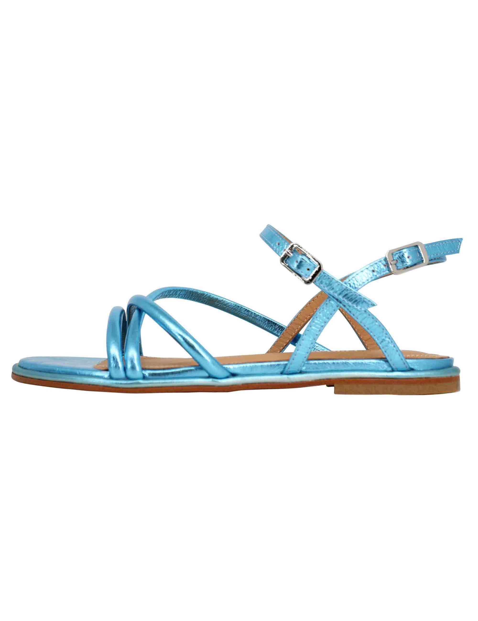 Sandali flat slingback donna in pelle laminata turchese BH1101X 028 Bruno Premi 