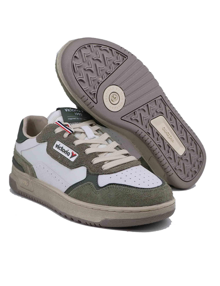 Sneakers uomo in pelle bianca con riporti verde 8800120 Kaki Victoria 