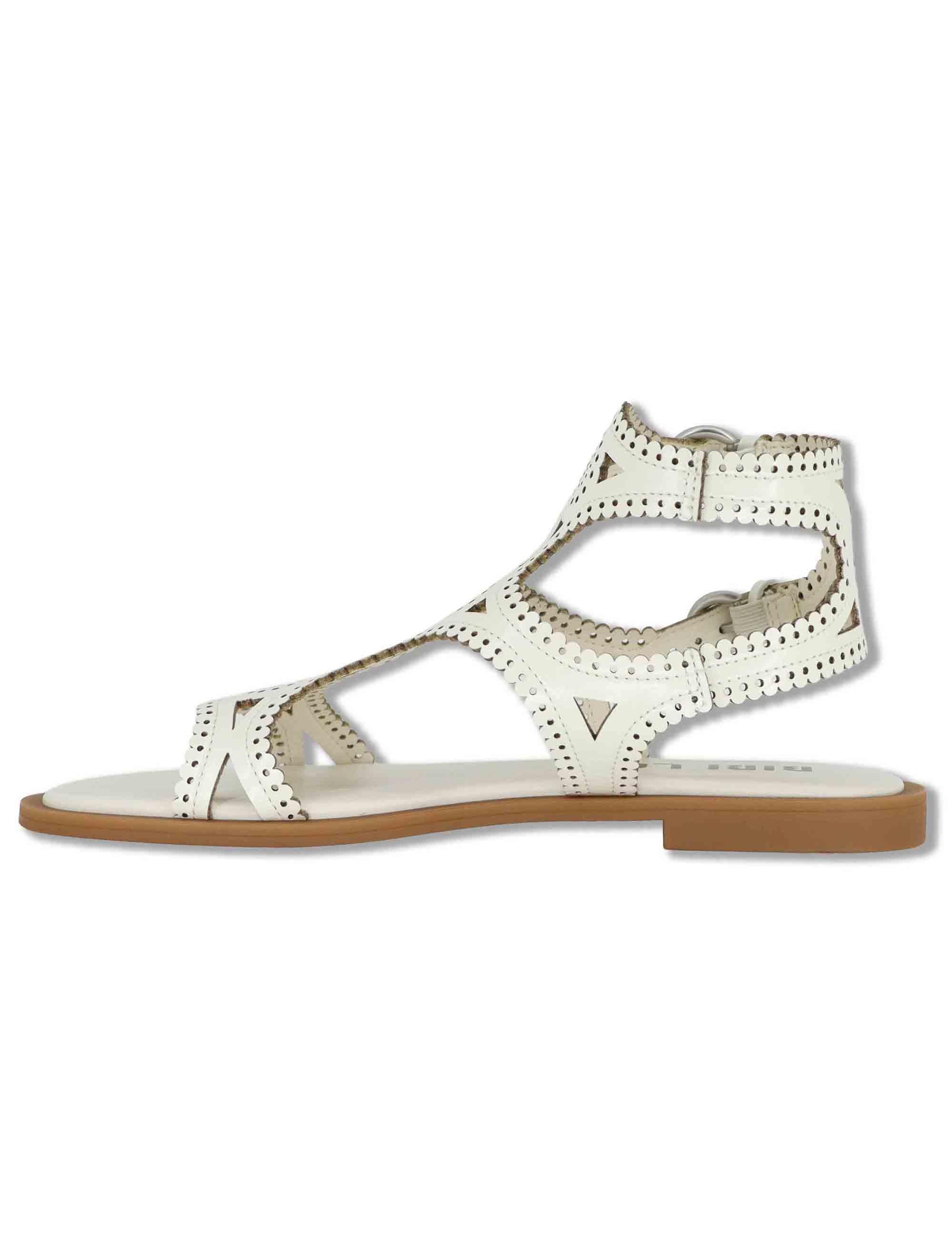 Sandali donna in pelle off white con tacco basso e cinturini Zasi 895Z80HG 02-OFF WHT Bibi Lou 