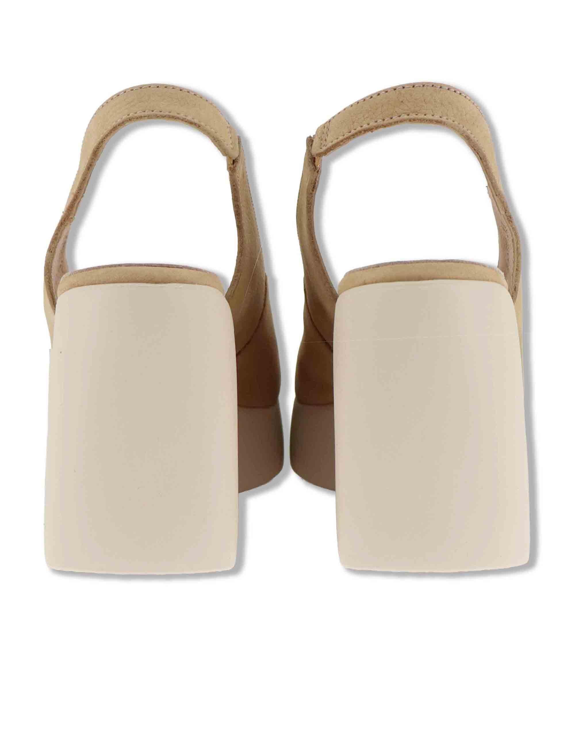 Decollete slingback donna in pelle beige con tacco alto e comodo H-4990 011 Wonders 
