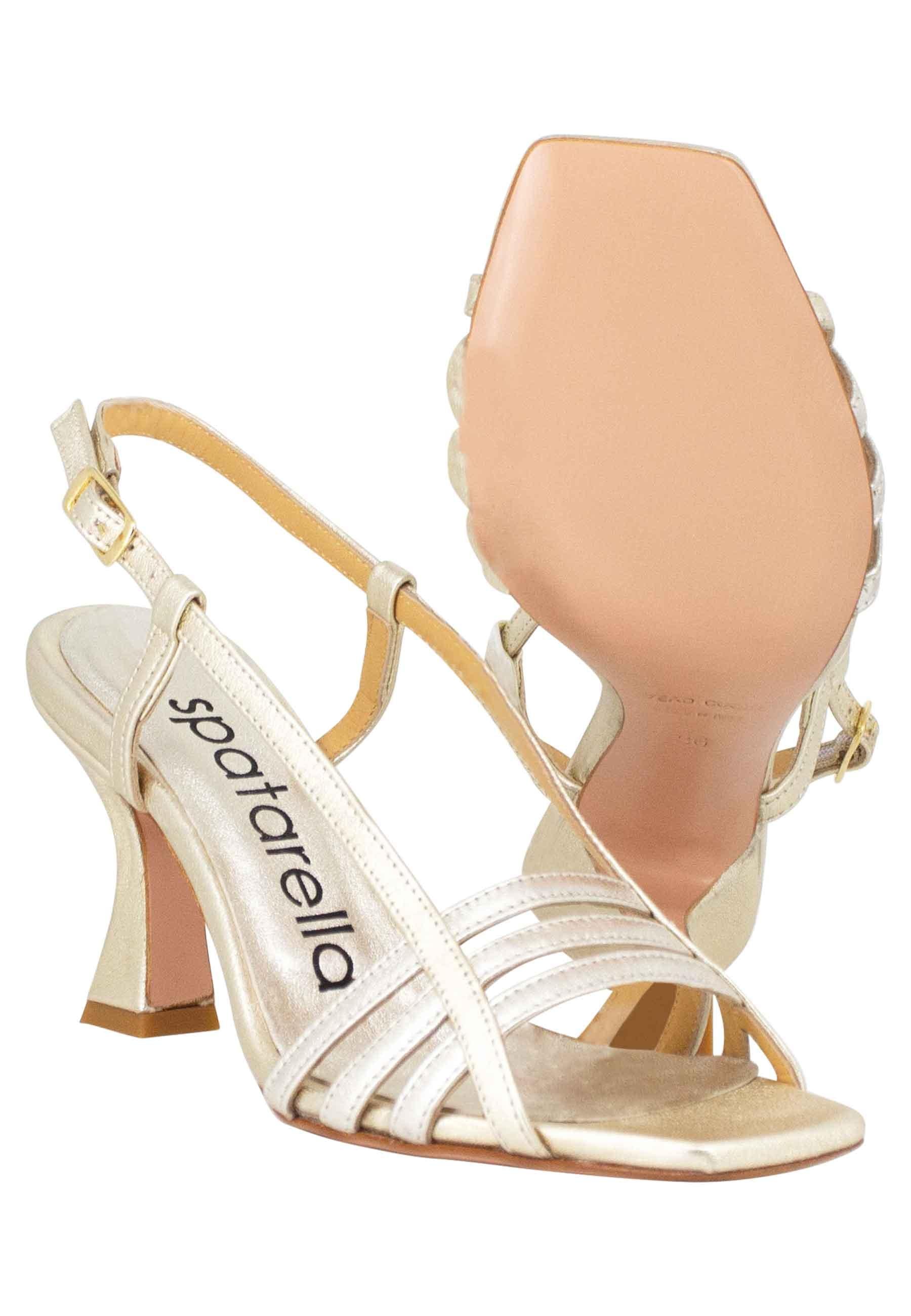 Sandali silngback donna in pelle laminata platino con tacco alto e punta quadra SP627 100 Spatarella 