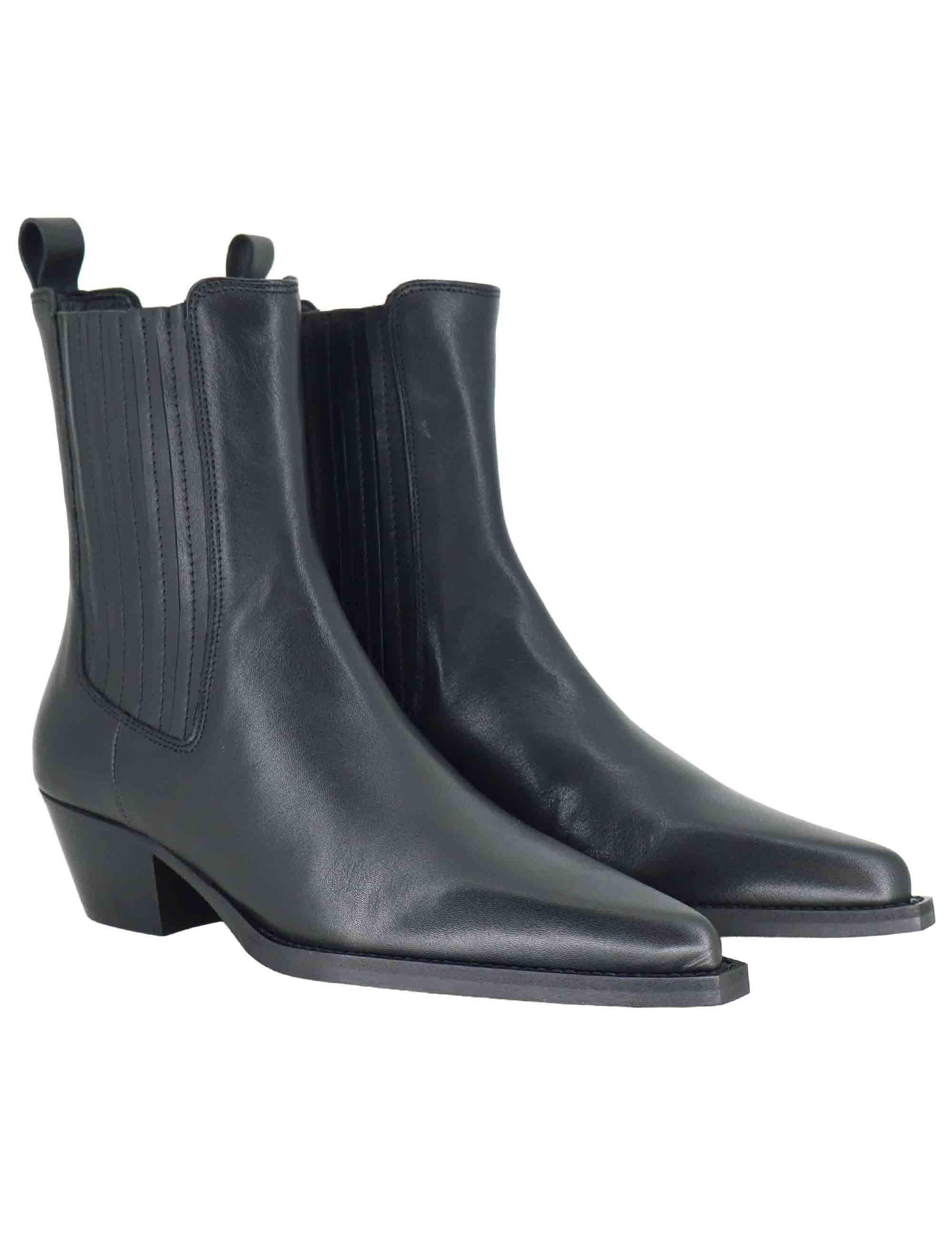 Stivaletti texani donna in pelle nera con tacco messicano e punta a punta 803T08AA 03 Bibi Lou 