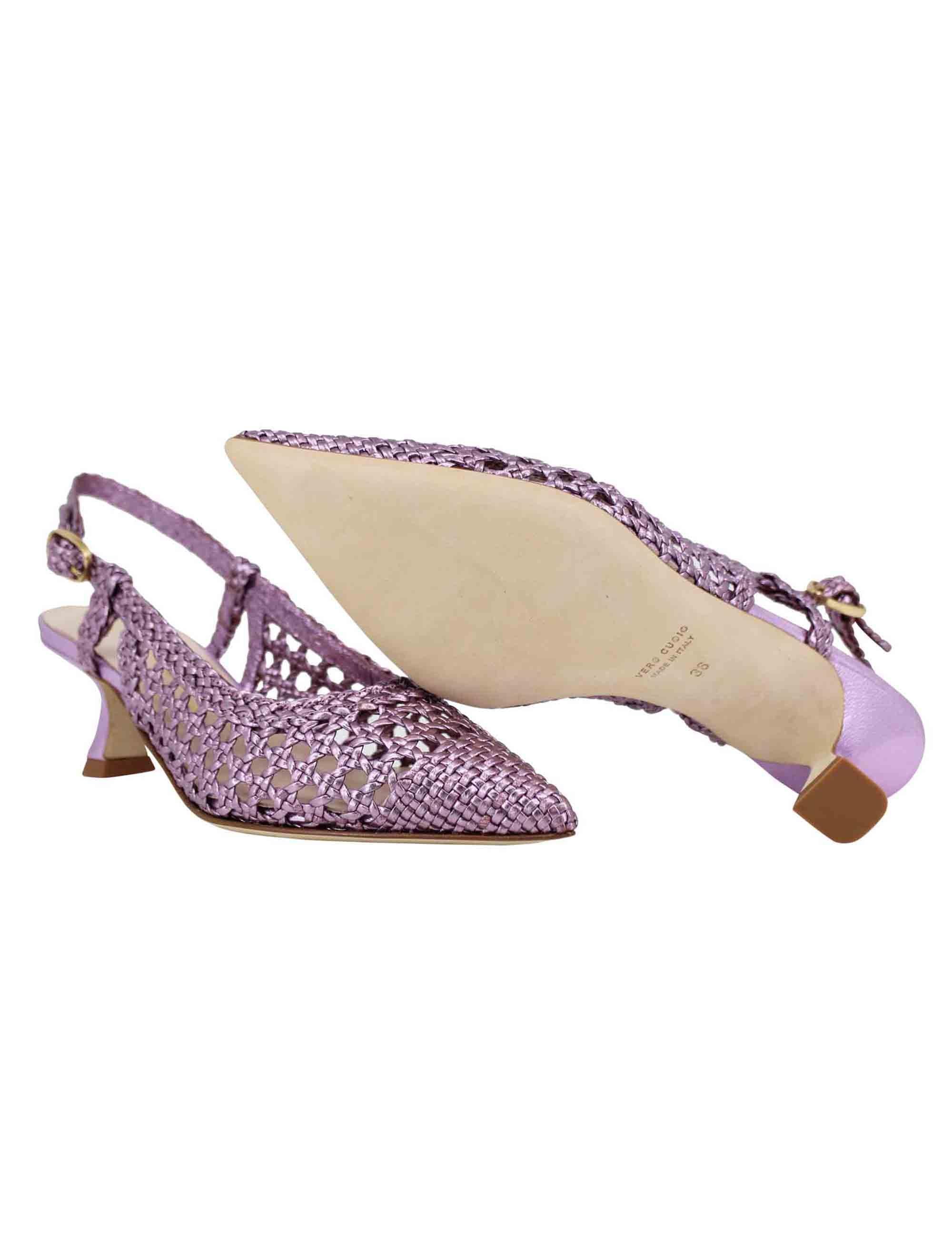 Decollete slingback donna in pelle intrecciata laminata lilla con tacco in tinta SPX1513 080 Spatarella 