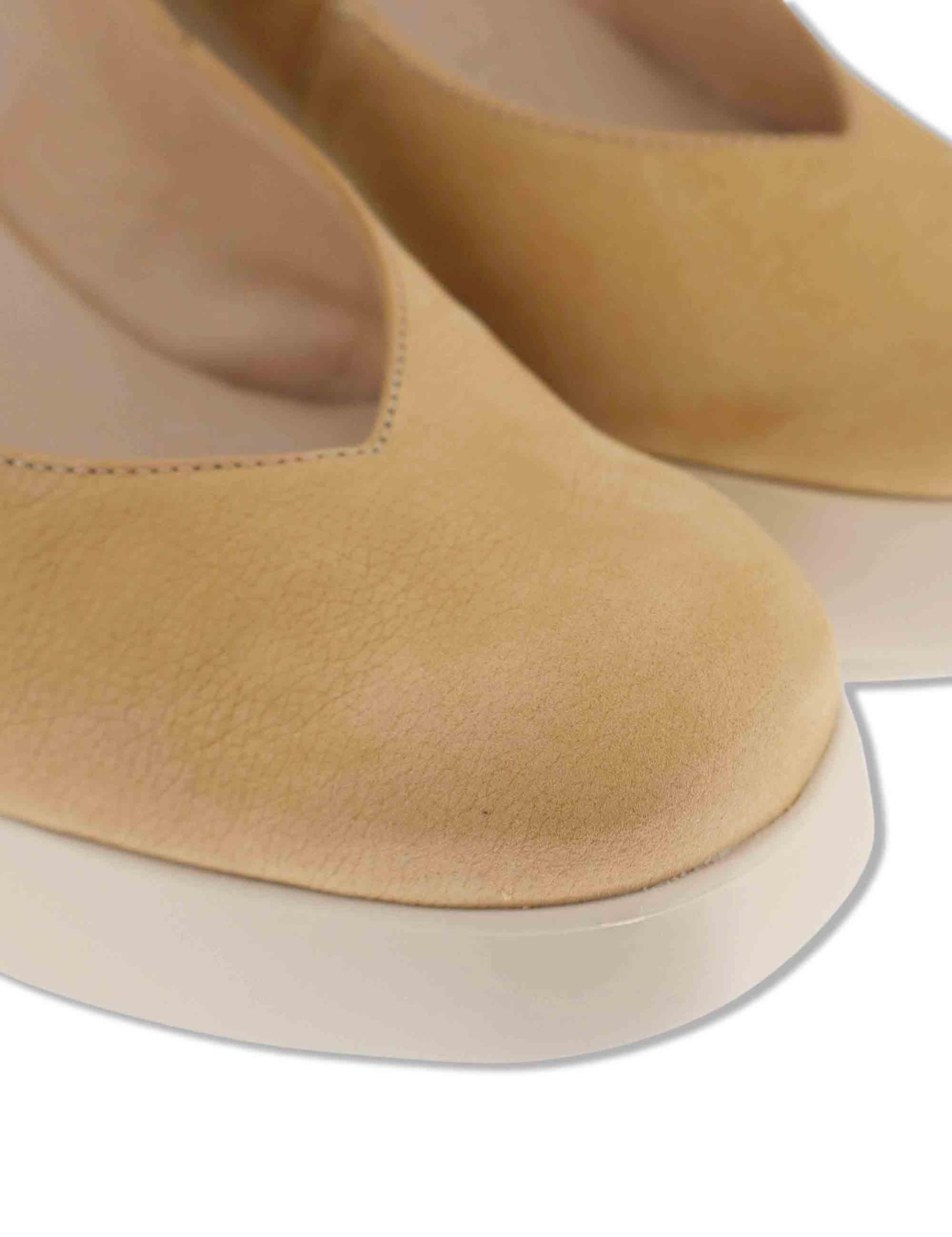 Decollete slingback donna in pelle beige con tacco alto e comodo H-4990 011 Wonders 
