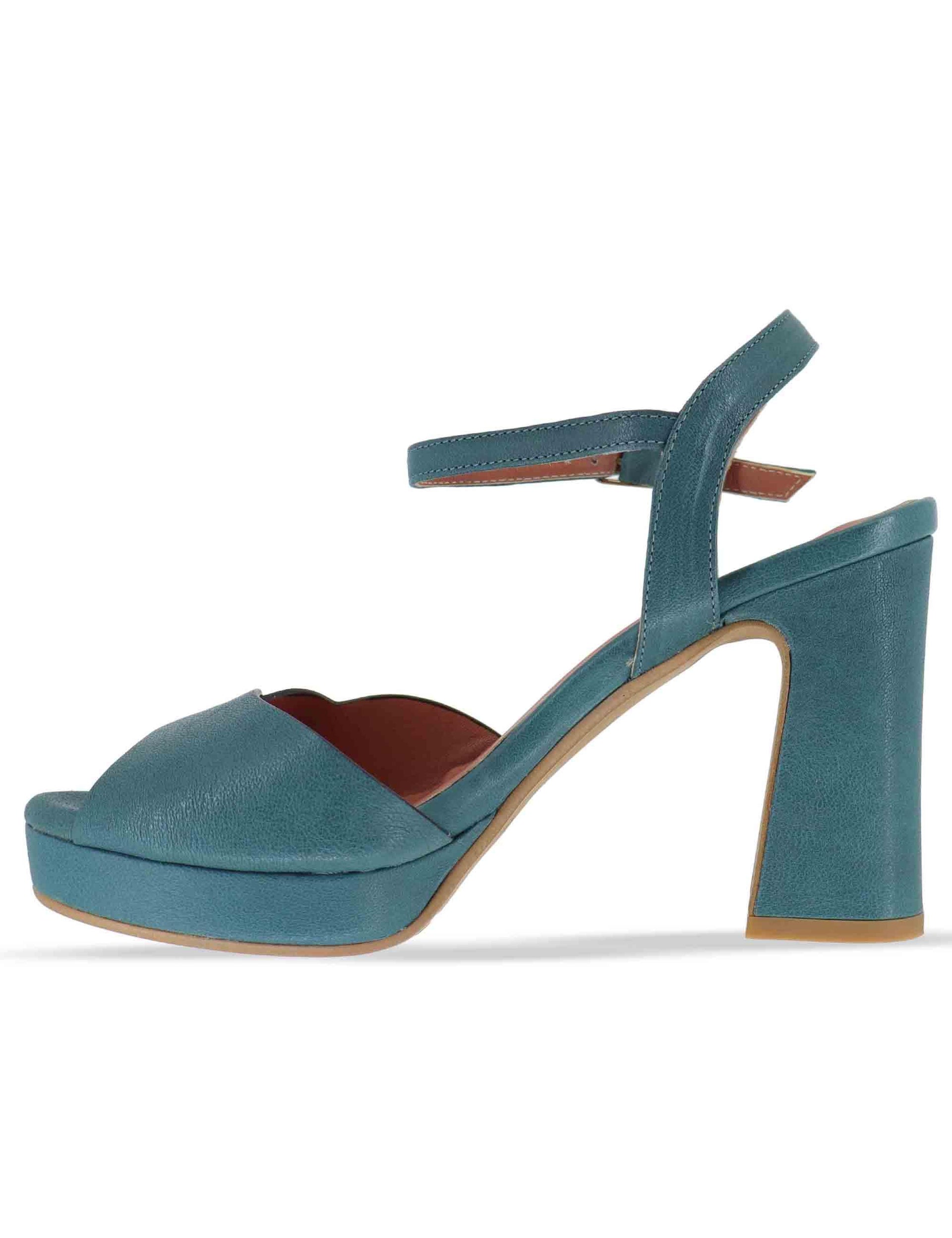 Sandali donna in pelle petrolio tacco alto e plateau con cinturino 6261K 088 Les Venues 