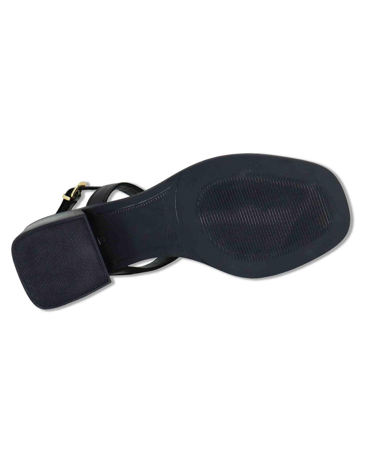 Sandali donna in pelle nera con borchia oro cinturino posteriore e tacco medio SP262065 001 Spatarella 