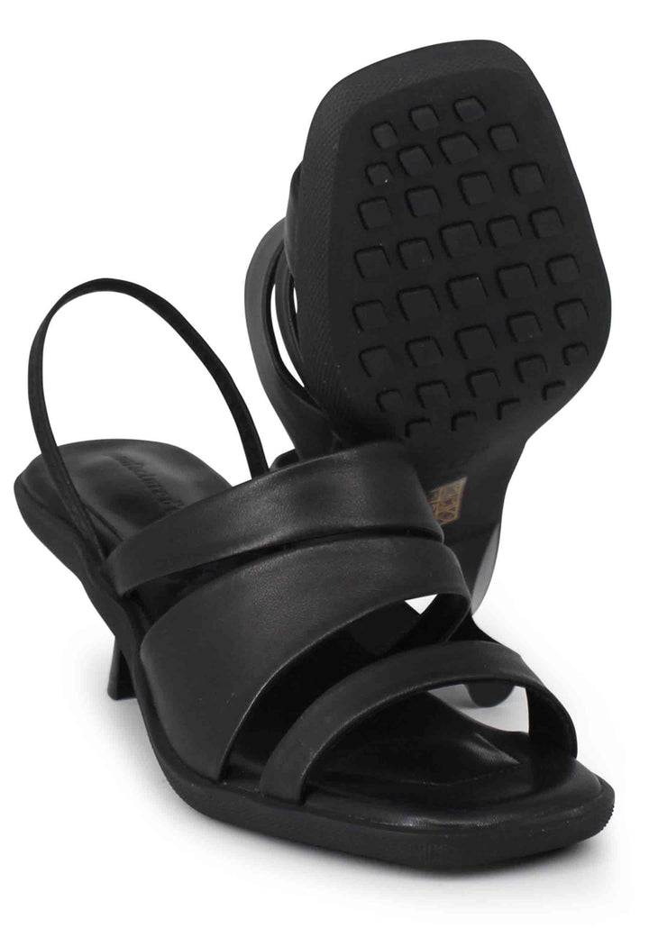 Sandali slingbak donna in pelle nera con suola in gomma e tacco colorato BO1420 001 Manufacture D'Essai 