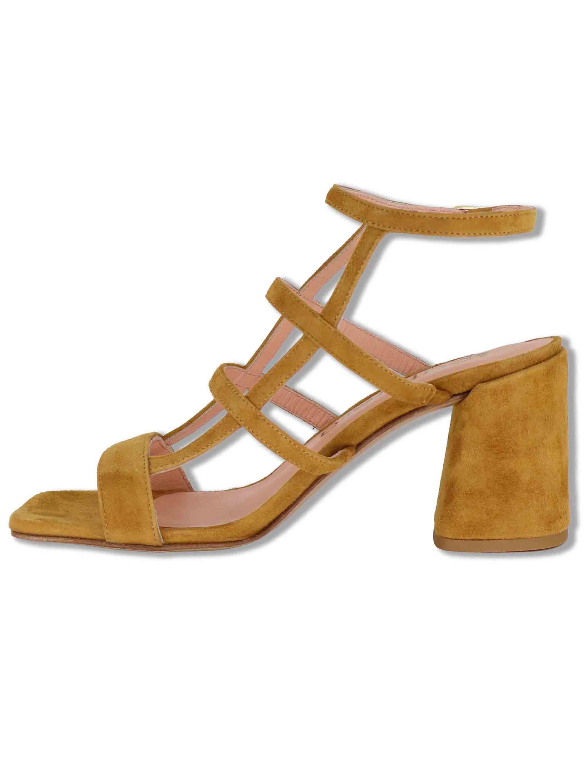 Sandali donna in camoscio cuoio con tacco alto e cinturino alla caviglia SP2523 014 Spatarella 