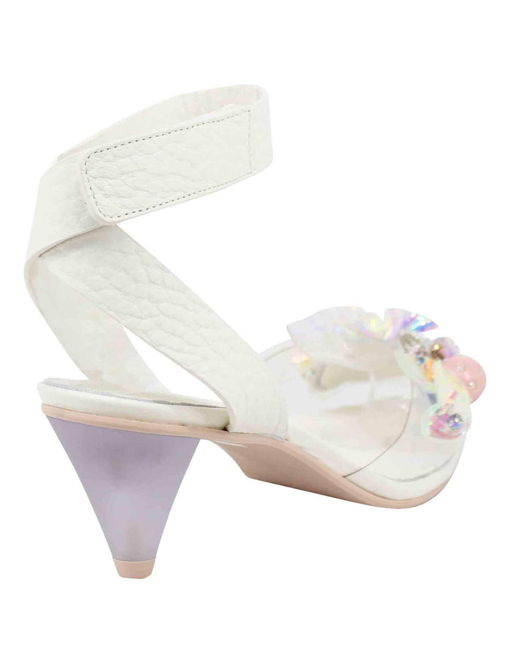 Sandali donna in pelle bianca con cinturino alla caviglia e accessori luminosi 7600 100 Ras 