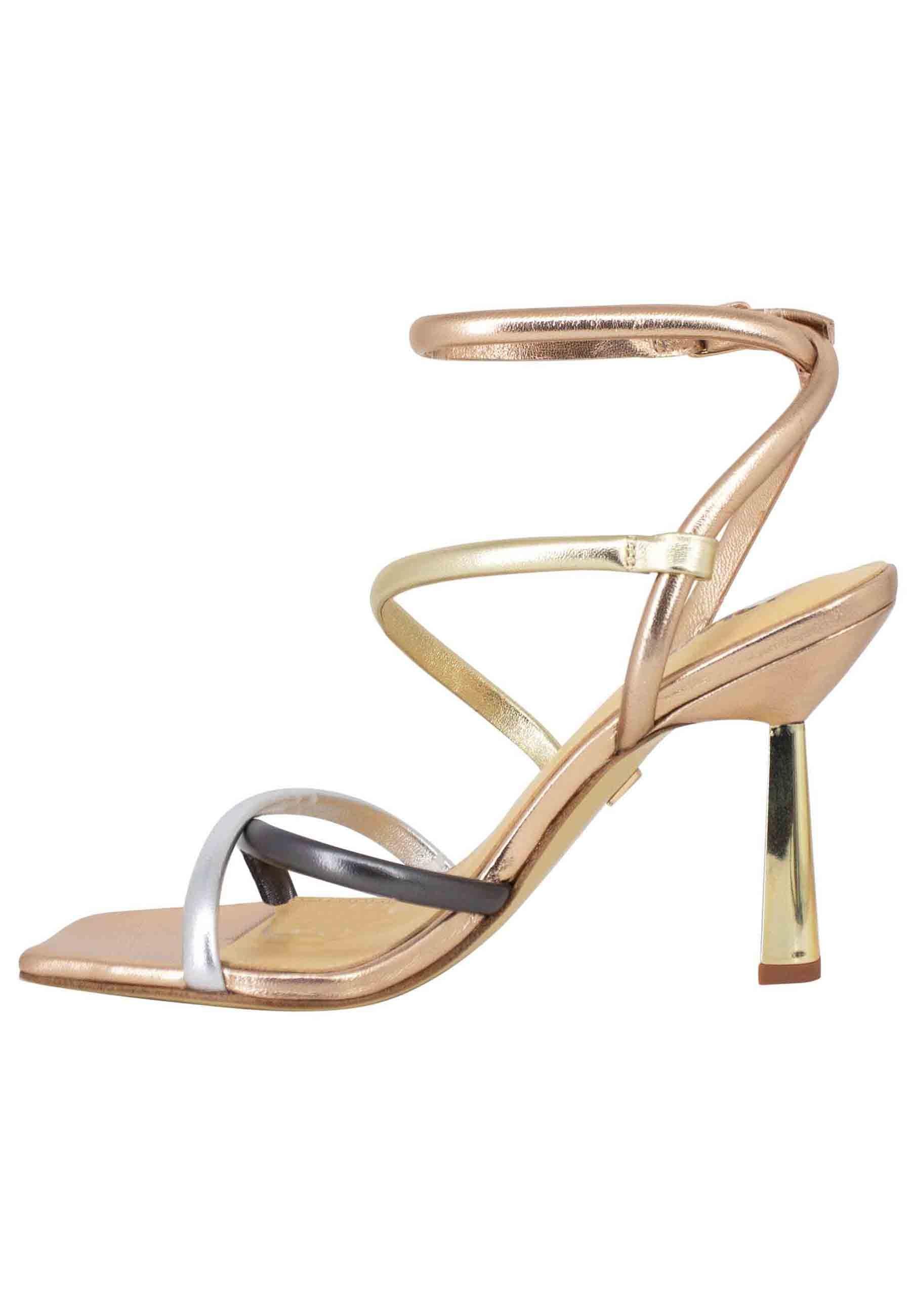 Piemonte Sandali donna in pelle laminata rame con tacco alto e punta quadra 055Z19BK 012 Lola Cruz 