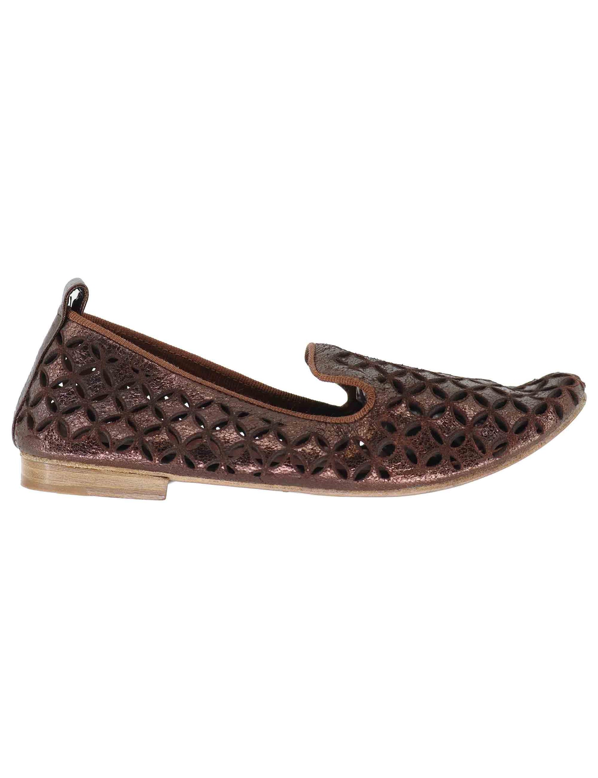 Mocassini donna in pelle forata marrone 314102 014 Kudetà 