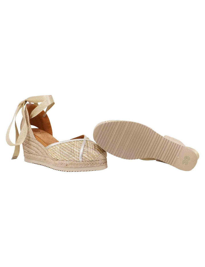 Sandali espadrillas donna in tessuto oro e platino con zeppa in corda CAREI YU GOLDPLATI Unisa 