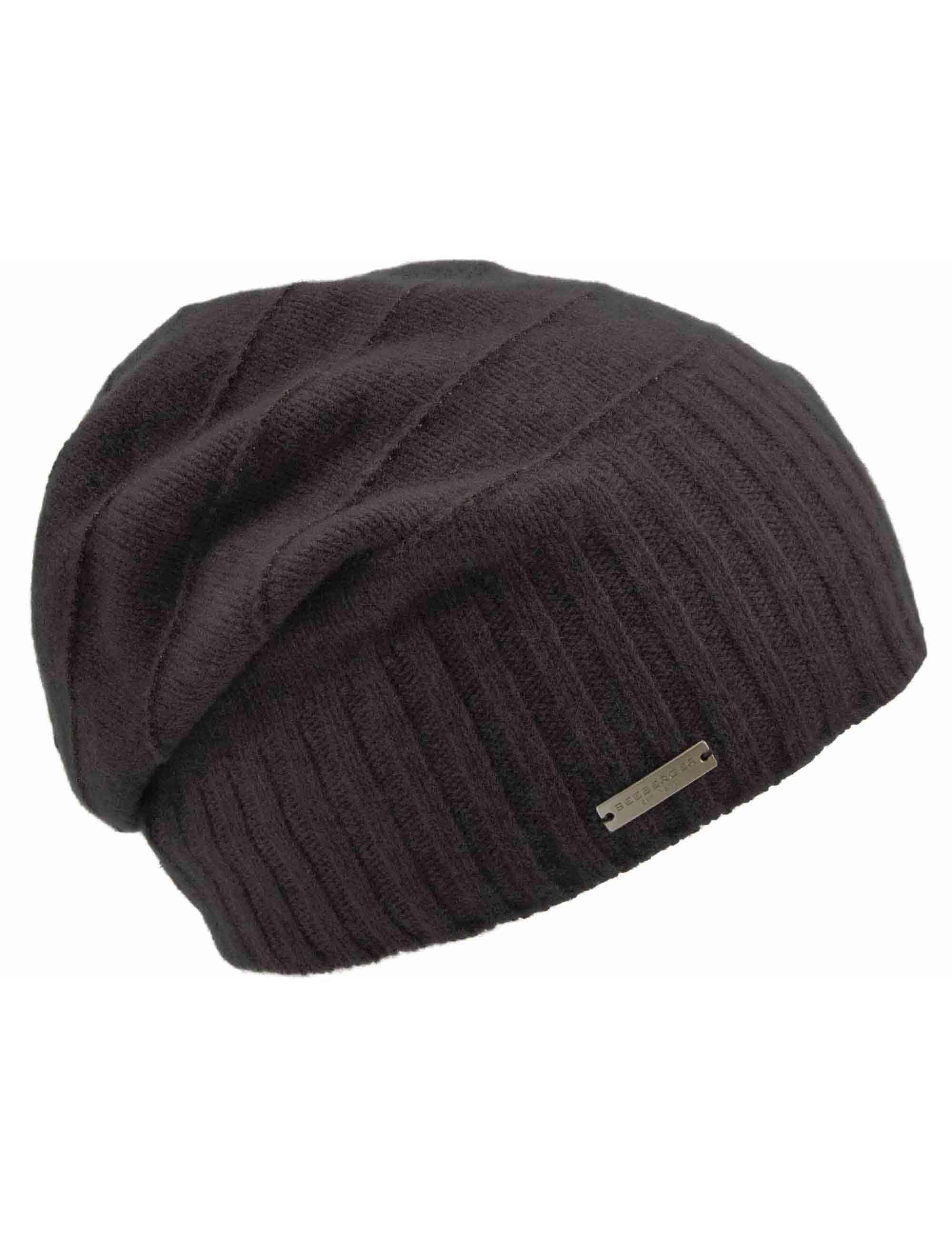 Cappelli donna in lana nera con bordo a coste e strisce lucide 019855-00000 10 Seeberger Est 1890 