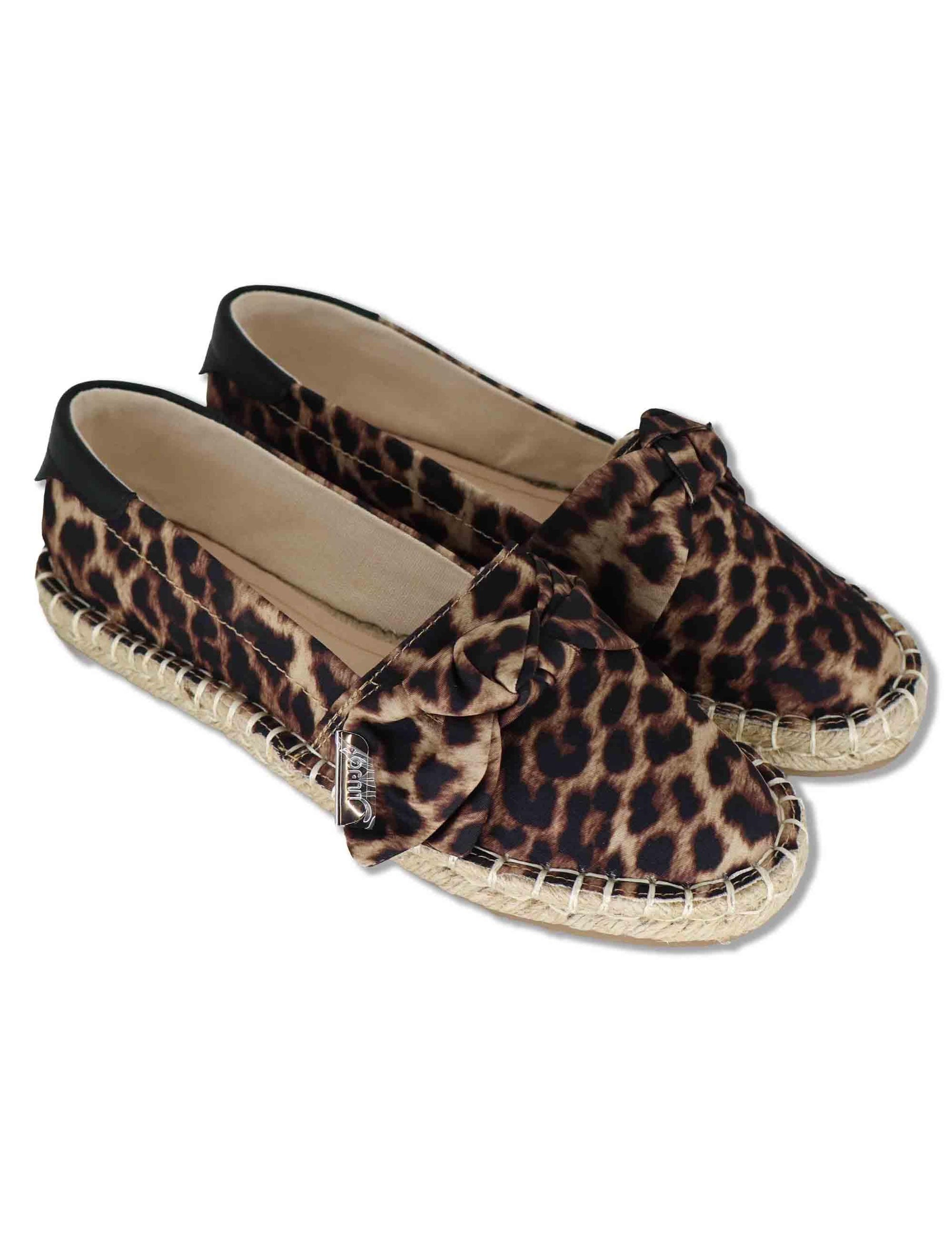 Mocassini donna in tessuto animalier con zeppa in corda e fiocco CAPRI 03 LEOPARD Liu-Jo 