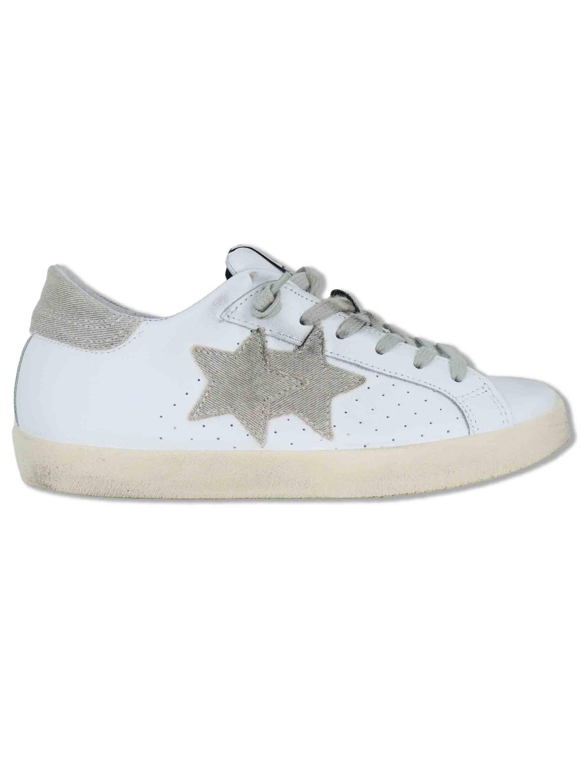 Sneakers donna Prime in pelle bianca e beige con stelle 2SD5090 147 2Star 