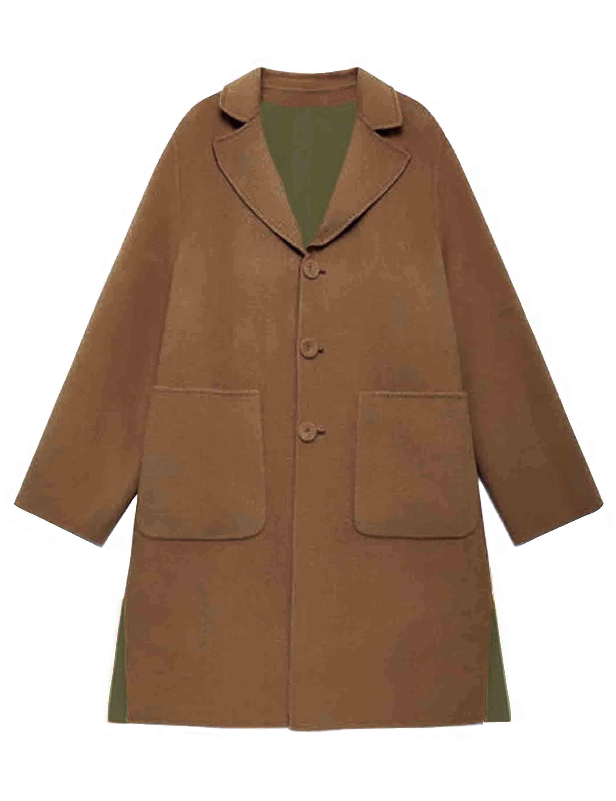 Cappotti donna reversibili Double Wool in lana marrone e verde JB539020276 40B60 Maliparmi 