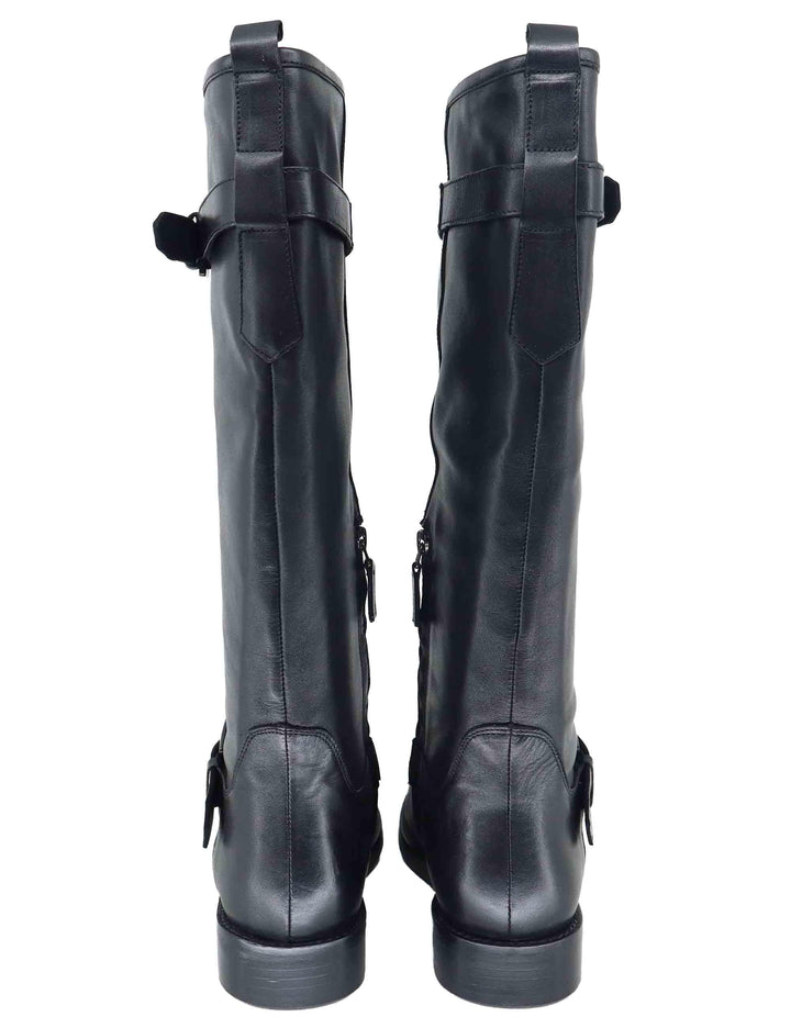 Stivali donna in pelle nera con tacco basso e cinturini 252-22-20 001 Zolfo 