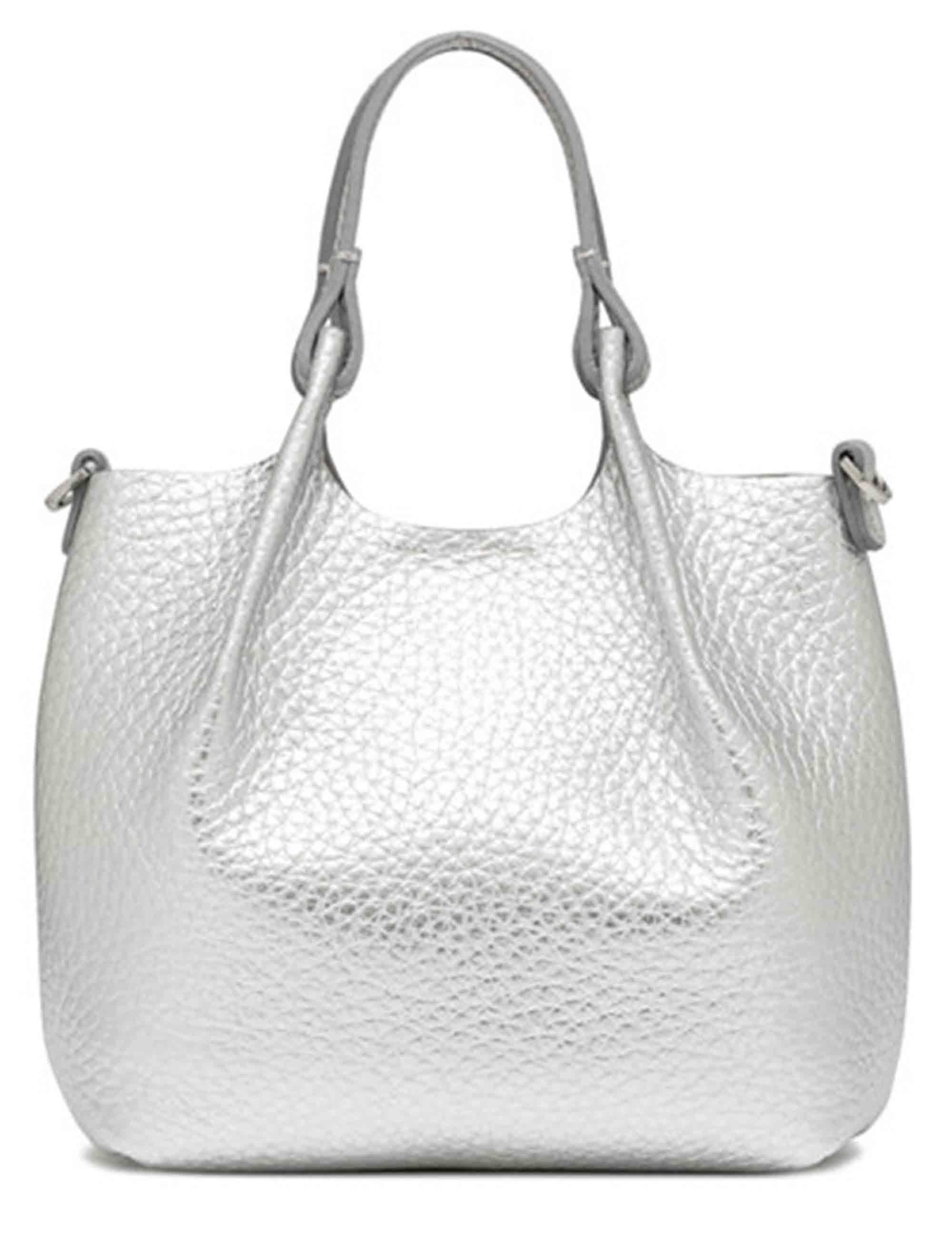 Borse donna Dua in pelle laminato argento con doppio manico e tracolla BS9718 RNGDBL T.U. 14369 Gianni Chiarini 