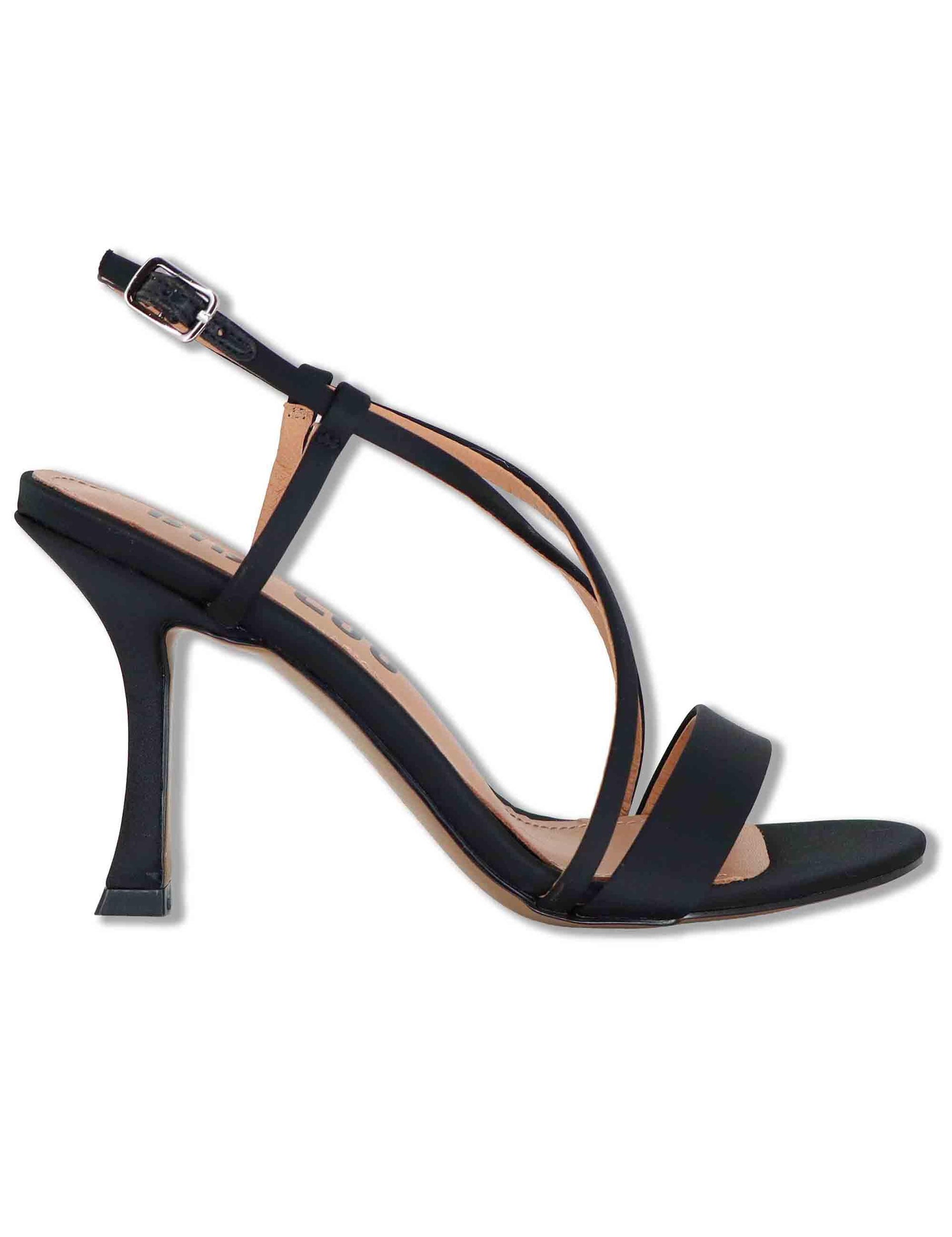 Sandali donna slingback in satin nero con tacco alto Zafiro 515Z75VK 03-NEGRO Bibi Lou 