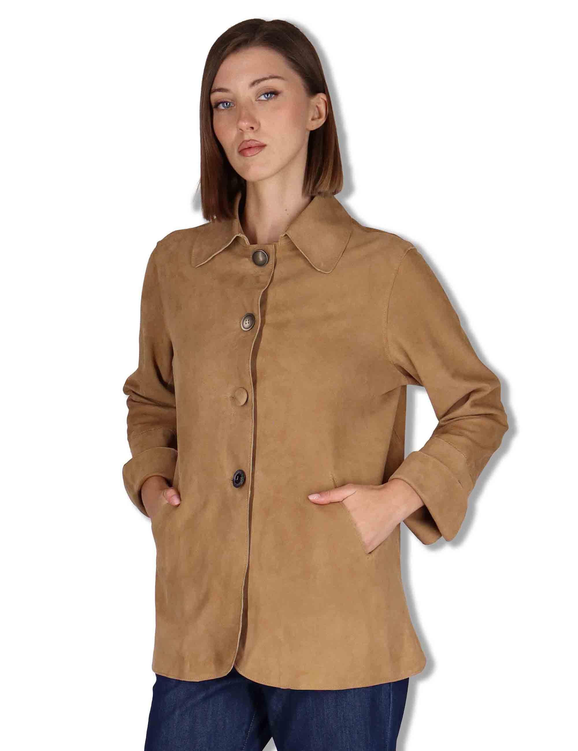 Giacche donna in camoscio cammello con bottoni gioiello SP2427 013 Spatarella 