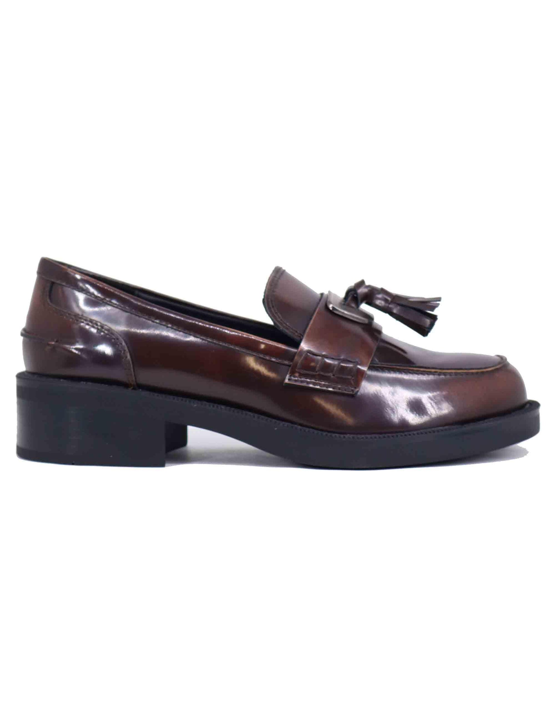 Mocassini donna in pelle marrone tacco basso e punta tonda BI3601X 014 Bruno Premi 