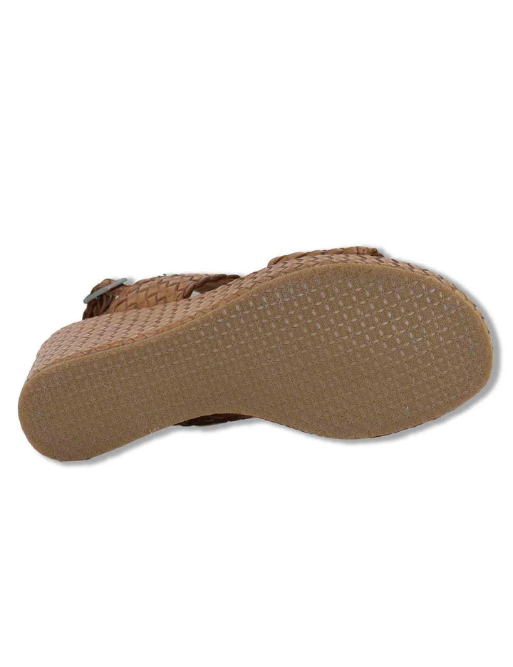 Sandali donna slingback in pelle intrecciata cuoio con zeppa alta WD319R13MI 500008 Vueva 