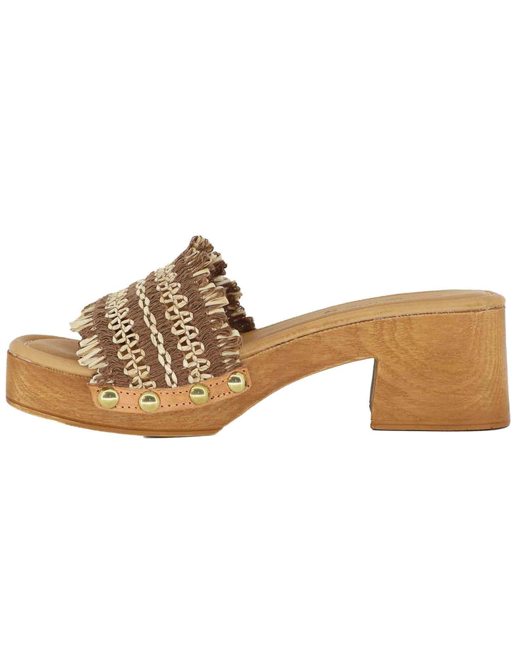 Sandali donna in rafia intrecciata cuoio con tacco in legno SR9234 014 Sandro Rosi 