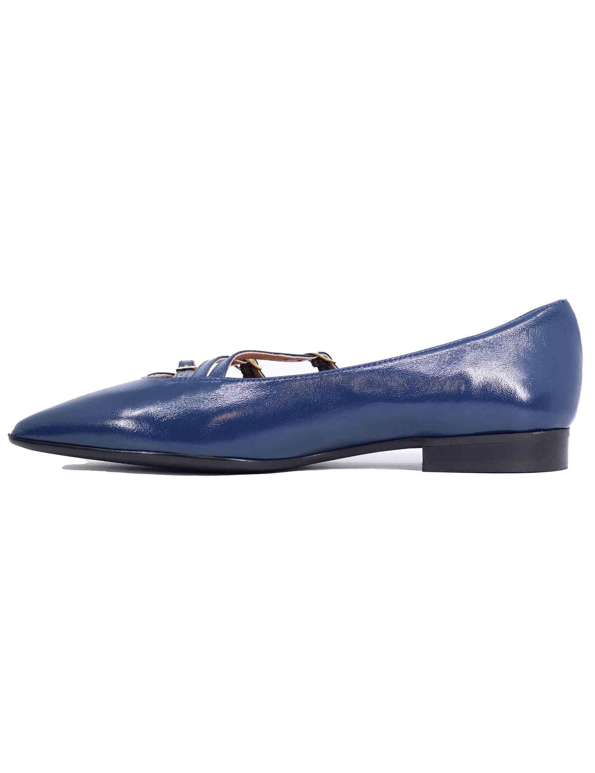 Ballerine donna in pelle blu con doppio cinturino SPY9216-M 002 Spatarella 