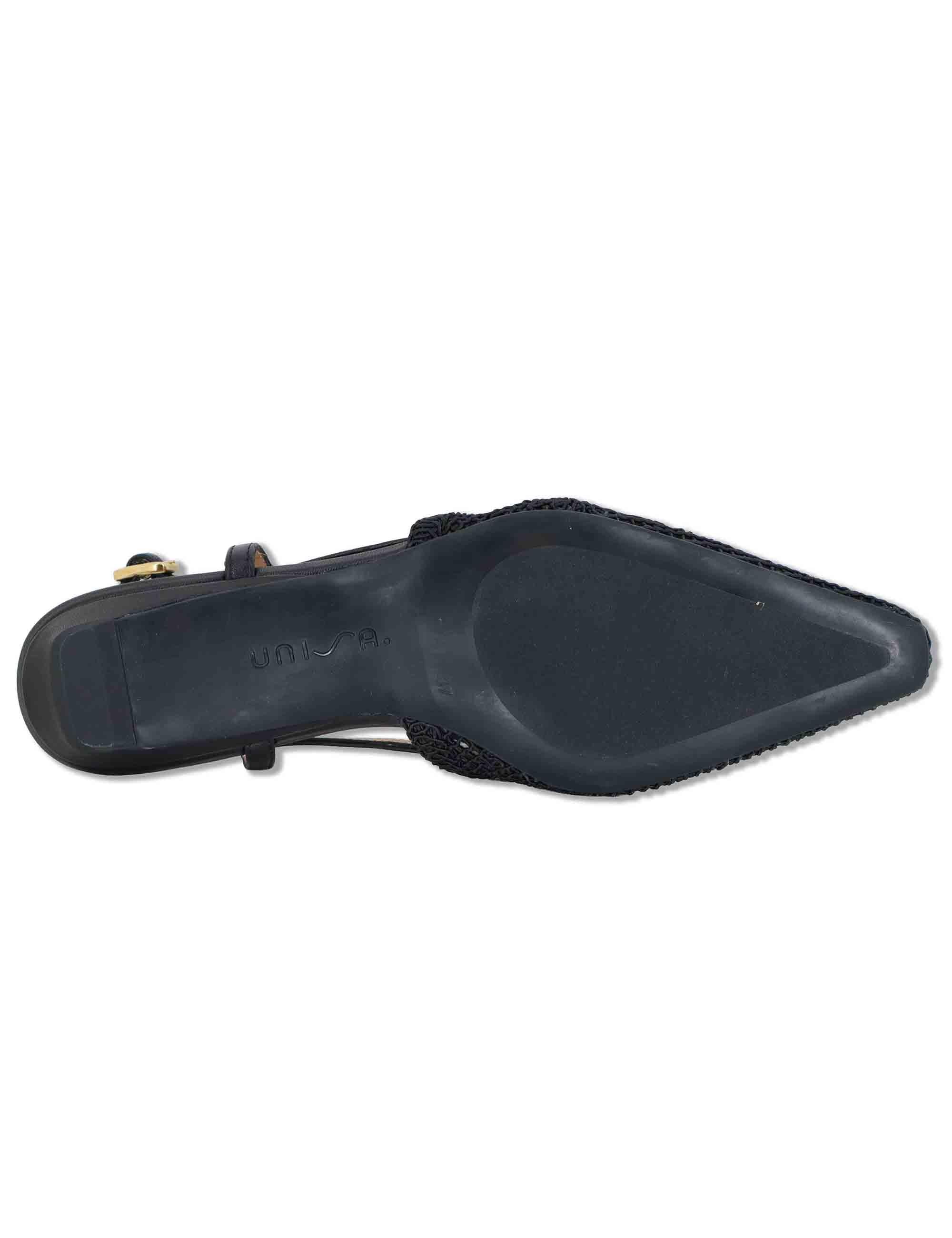 Decollete slingback donna in tessuto nero ricamato con tacco basso COTIS NTO BLACK Unisa 