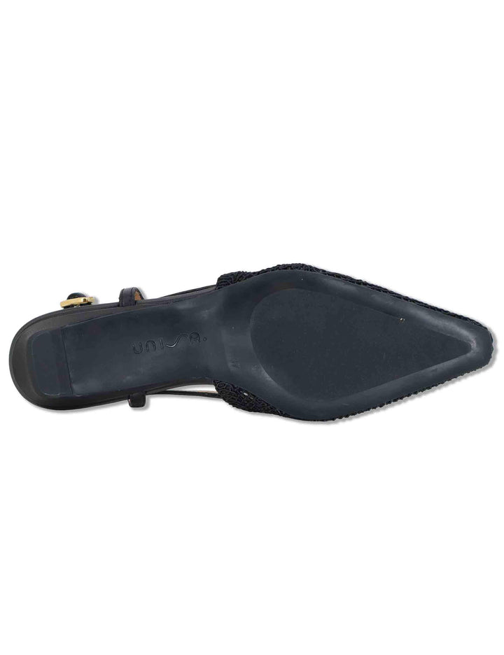 Decollete slingback donna in tessuto nero ricamato con tacco basso COTIS NTO BLACK Unisa 