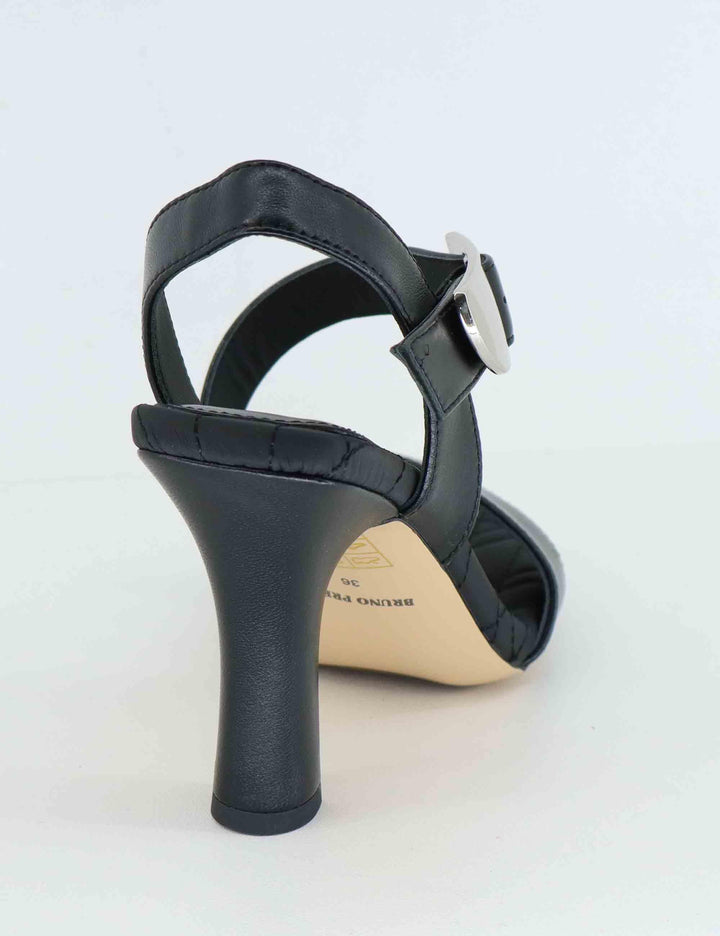Sandali donna in pelle nera tacco alto con fibbia oro BL5703X 001 Bruno Premi 
