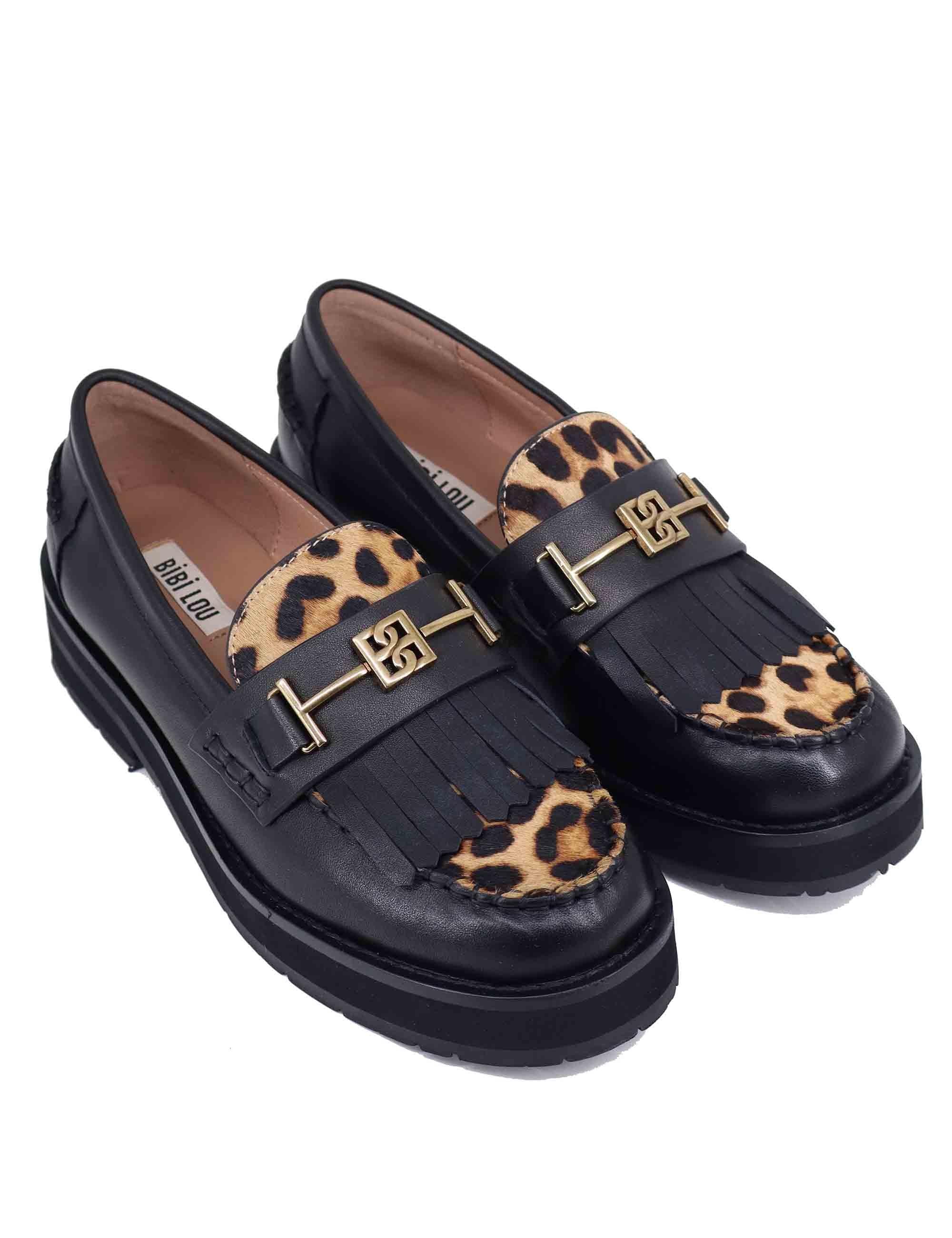 Mocassini donna Tina in pelle nera con vaschetta animalier 675Z32VK 39 Bibi Lou 