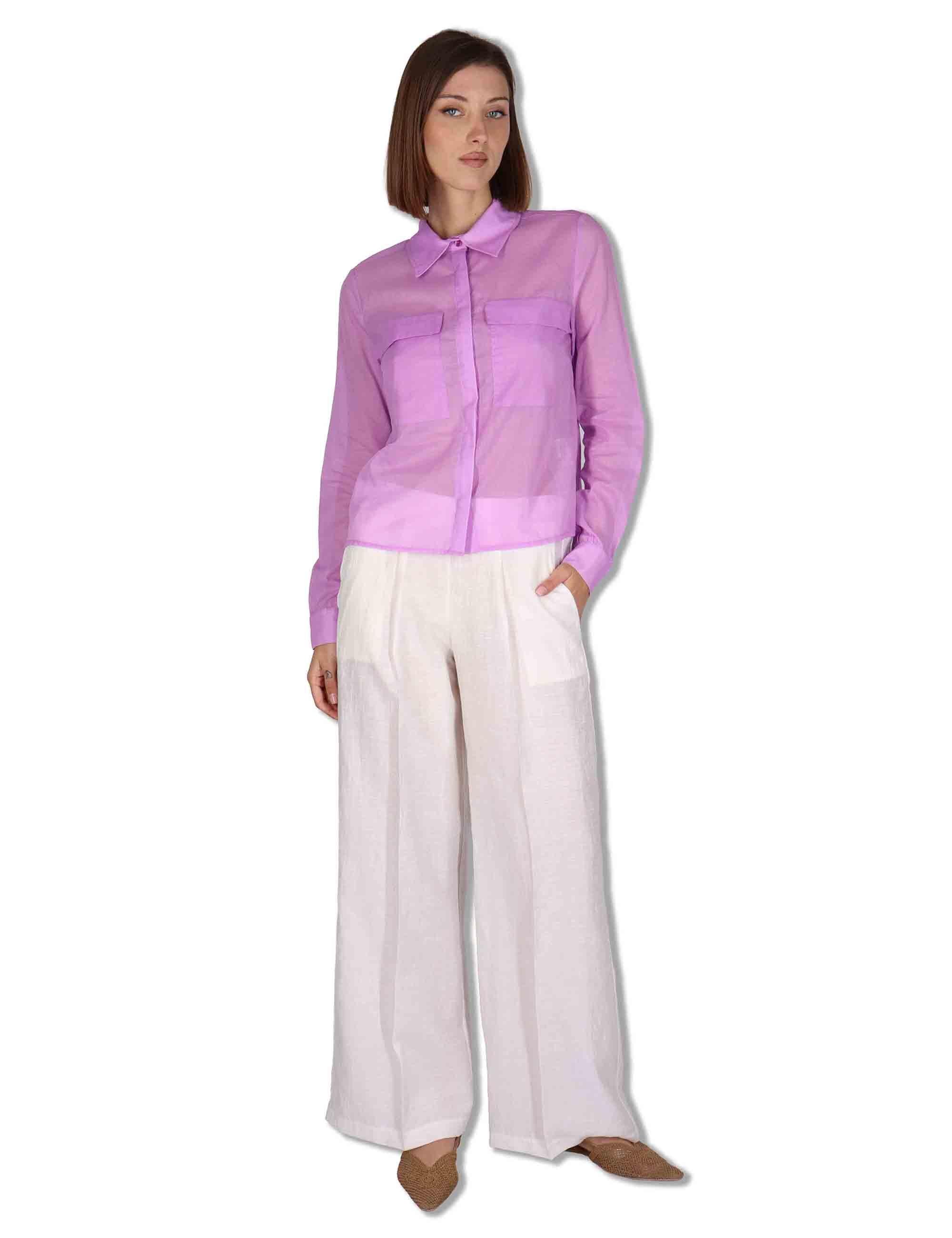 Camicie donna in puro cotone lilla con tasconi e maniche lunghe JABCM0001-F1493-1230 3110 Justmine 
