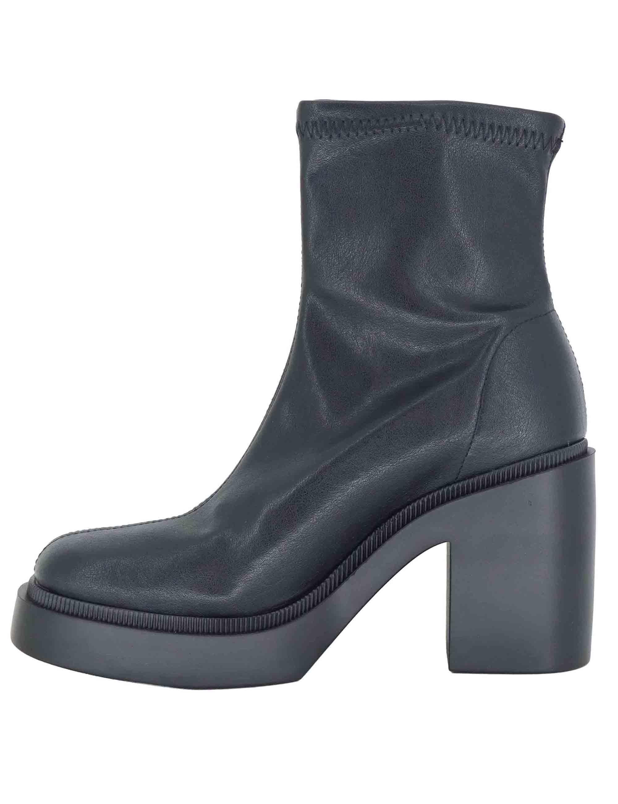 Stivaletti donna in tessuto elasticizzato nero e zeppa alta 78515-64 05 Miss Elastic 