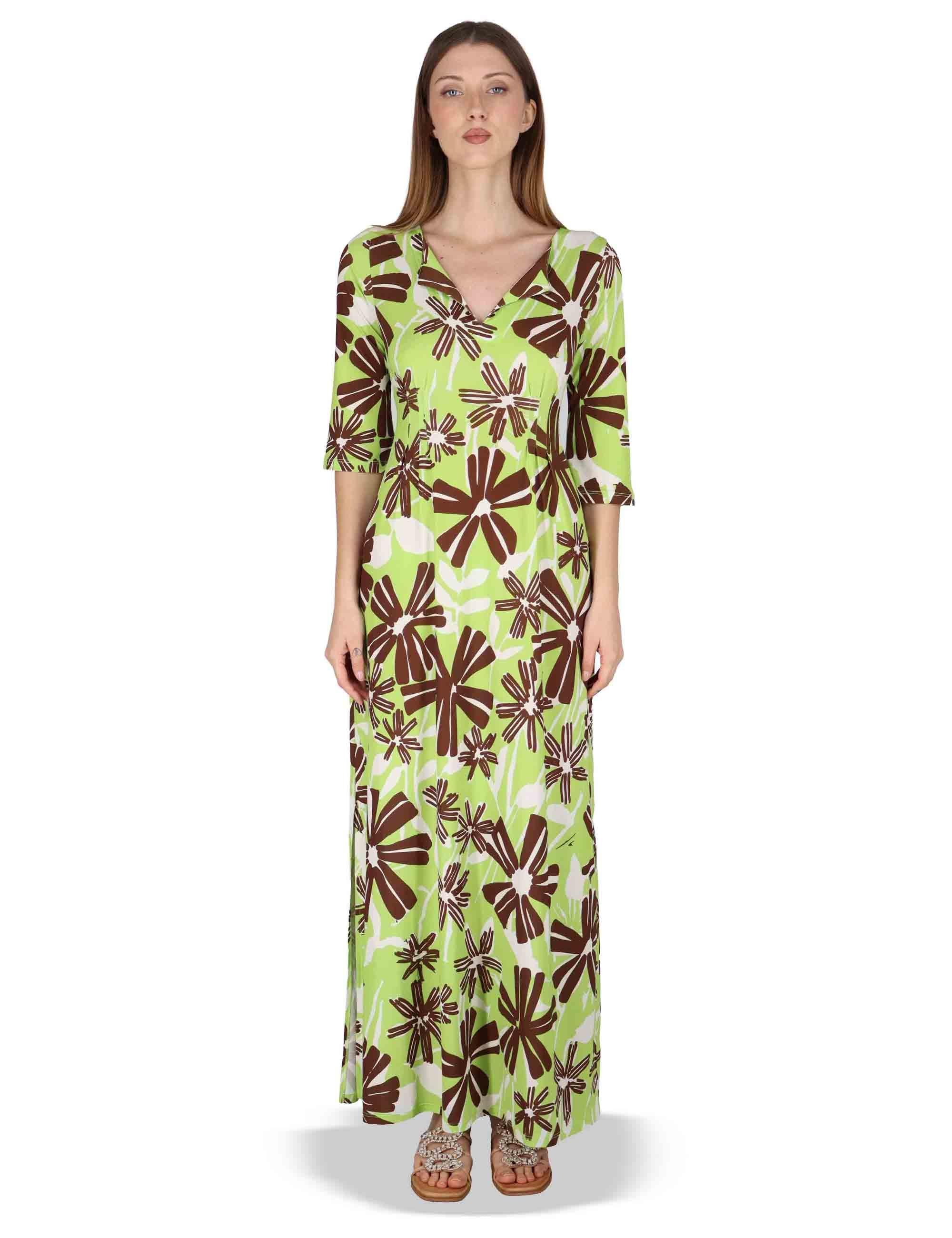 Abiti donna Long Kaftan in jersey stampa floreal verde JFAAB0001-E2637-1244 7046 Justmine 