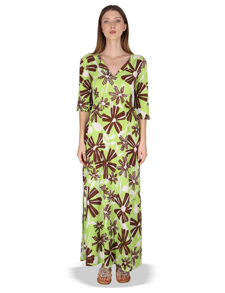 Abiti donna Long Kaftan in jersey stampa floreal verde JFAAB0001-E2637-1244 7046 Justmine 