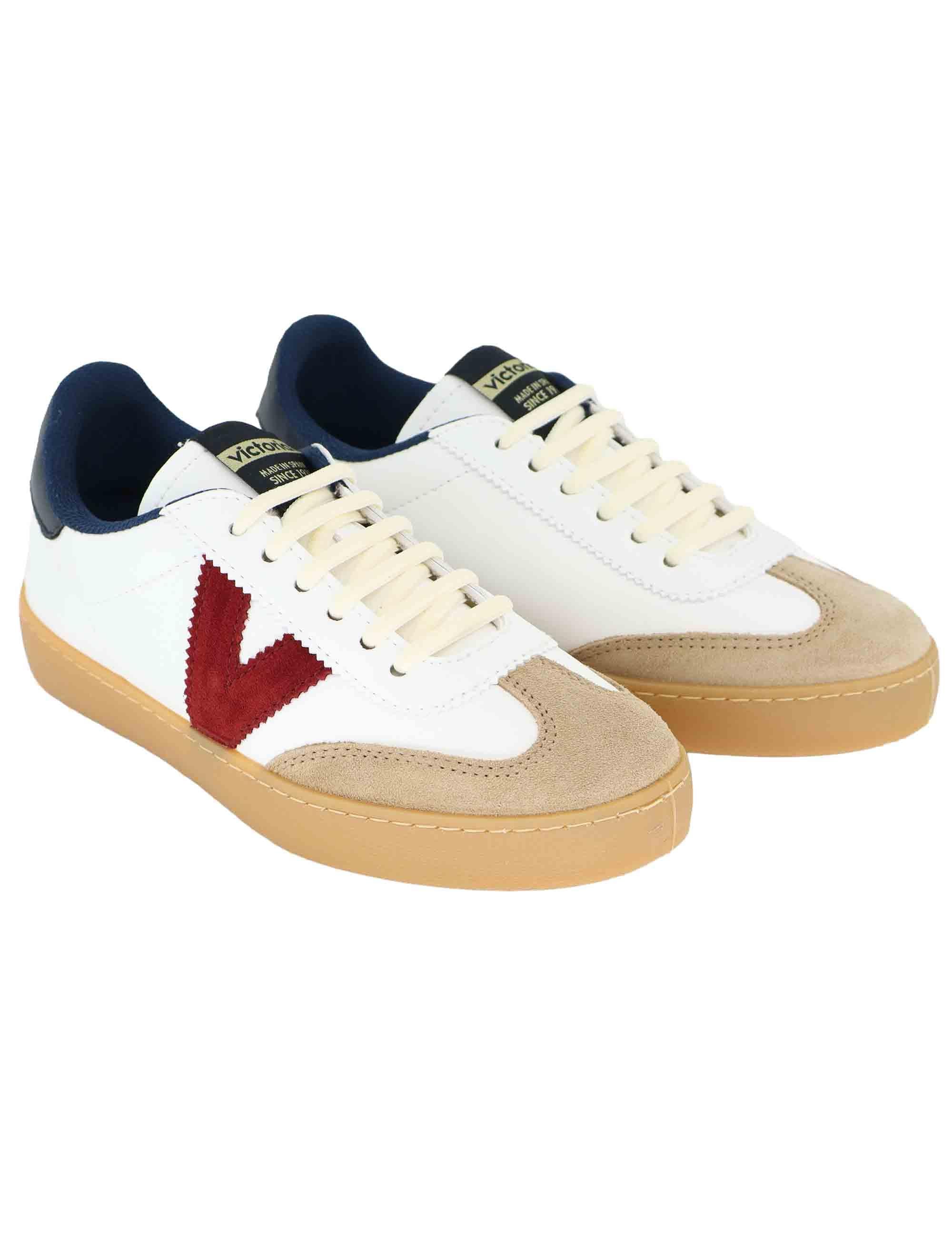 Sneakers donna in pelle bianca e camoscio beige 1126217 Marino Victoria 