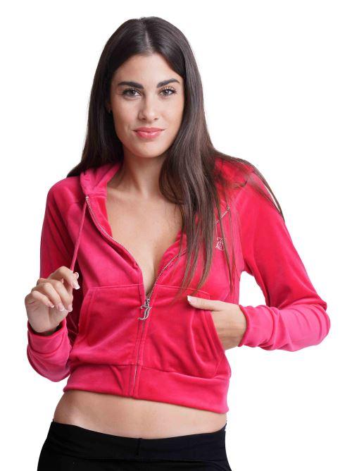 Felpa donna Diamond in velluto fuxia con cappuccio e strass VIJH70194WPF J19 Juicy Couture 