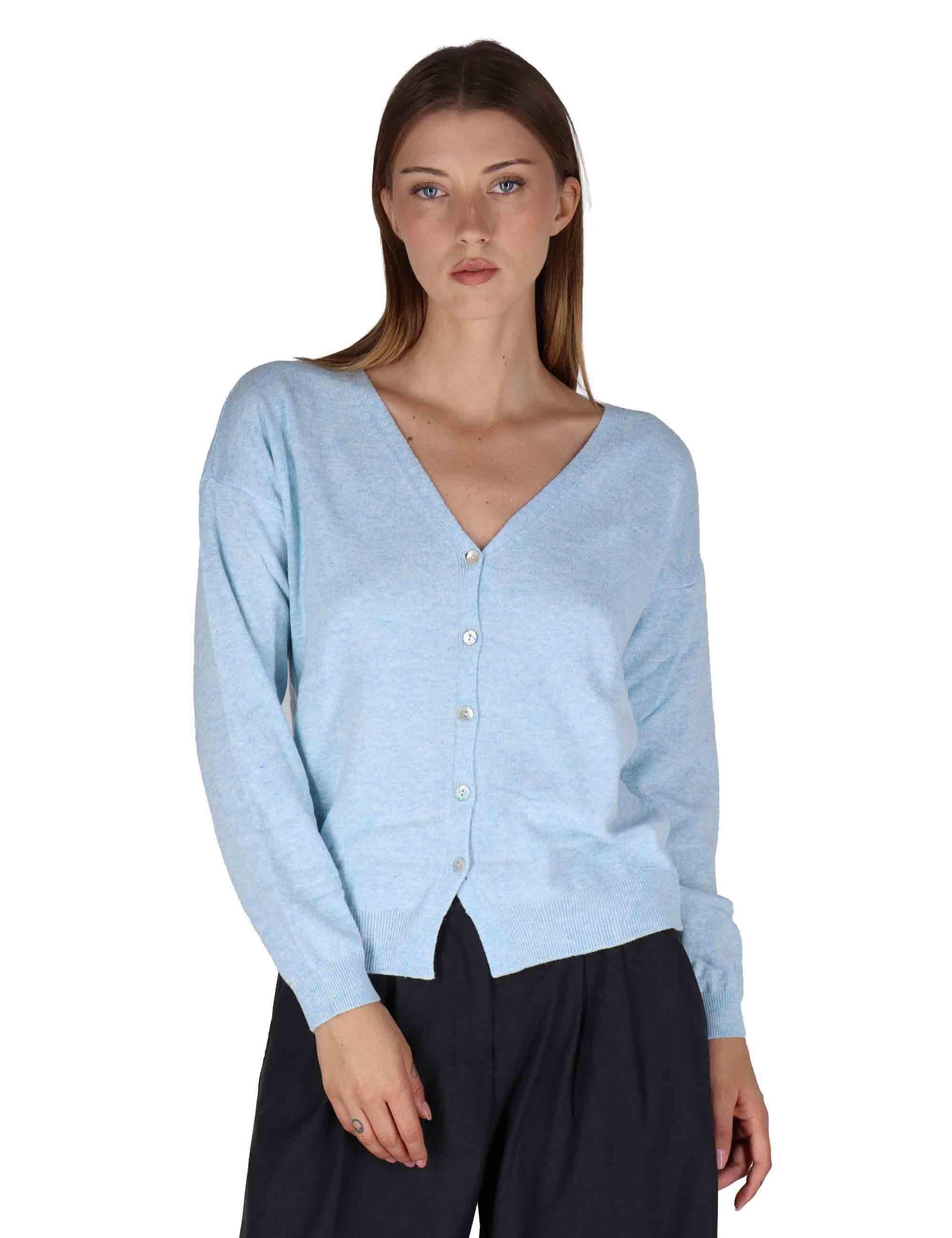 Cardigan donna  in misto cachemire celelste con scollo a V SPZ03628 009 Spatarella 