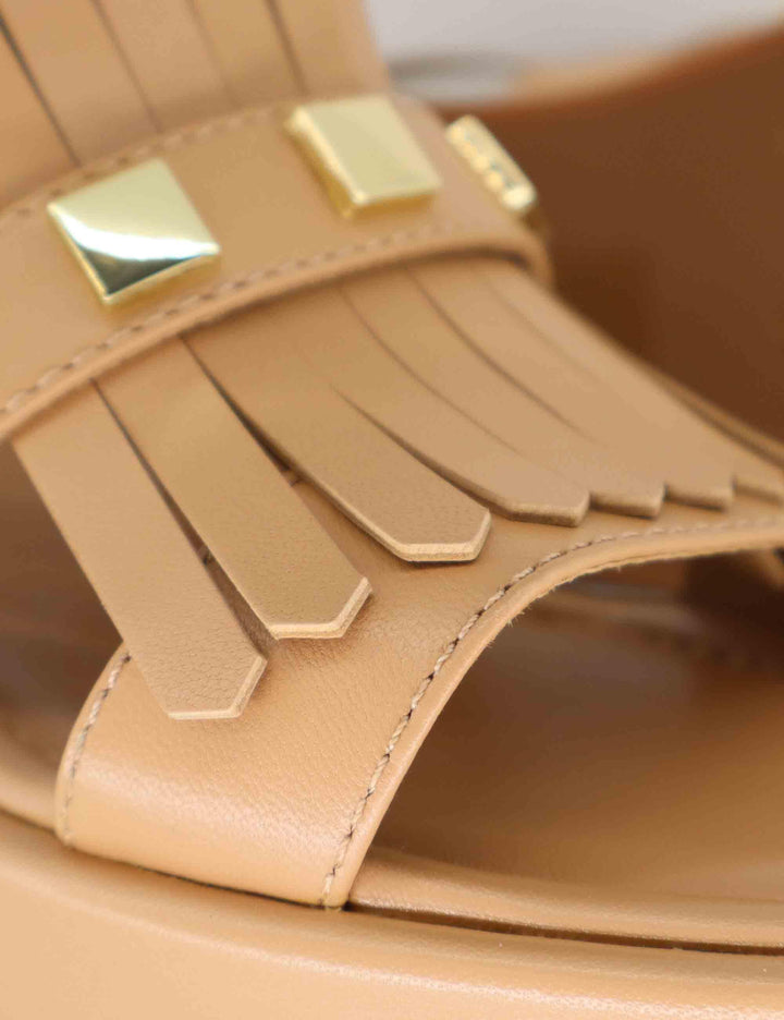 Sandali donna in pelle beige con frange e zeppa BL4903X 017G Bruno Premi 