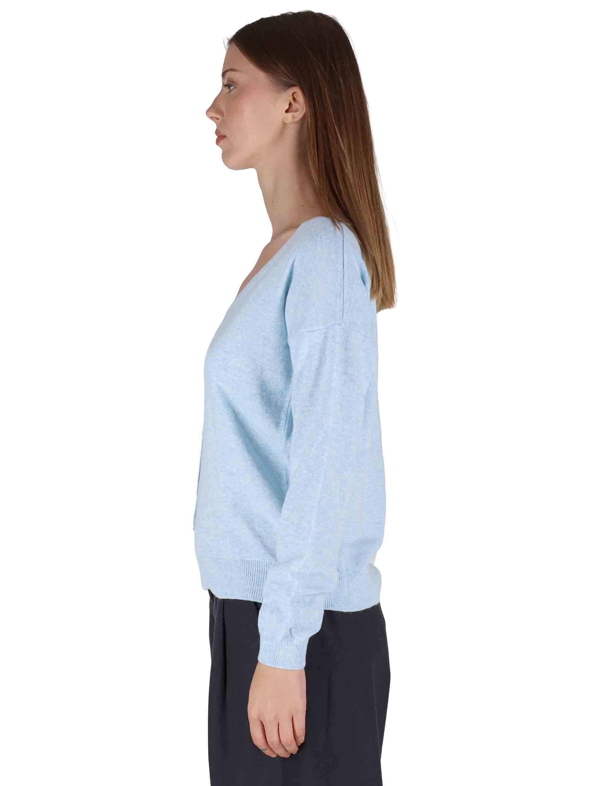 Cardigan donna  in misto cachemire celelste con scollo a V SPZ03628 009 Spatarella 