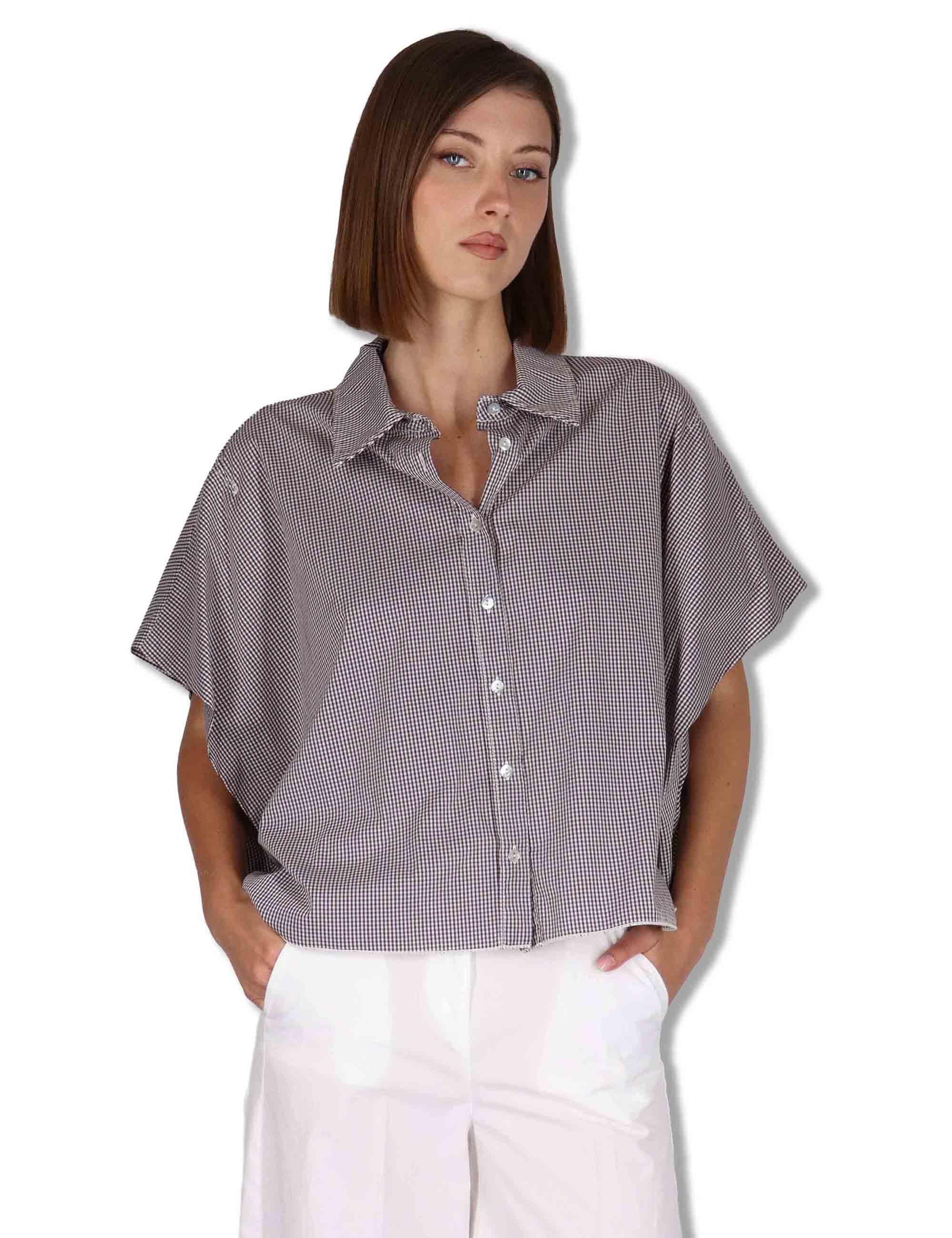 Camicie donna in cotone bianco quadretti con mezze maniche CUMINO ETTO_BUTTER TreBarraBi 