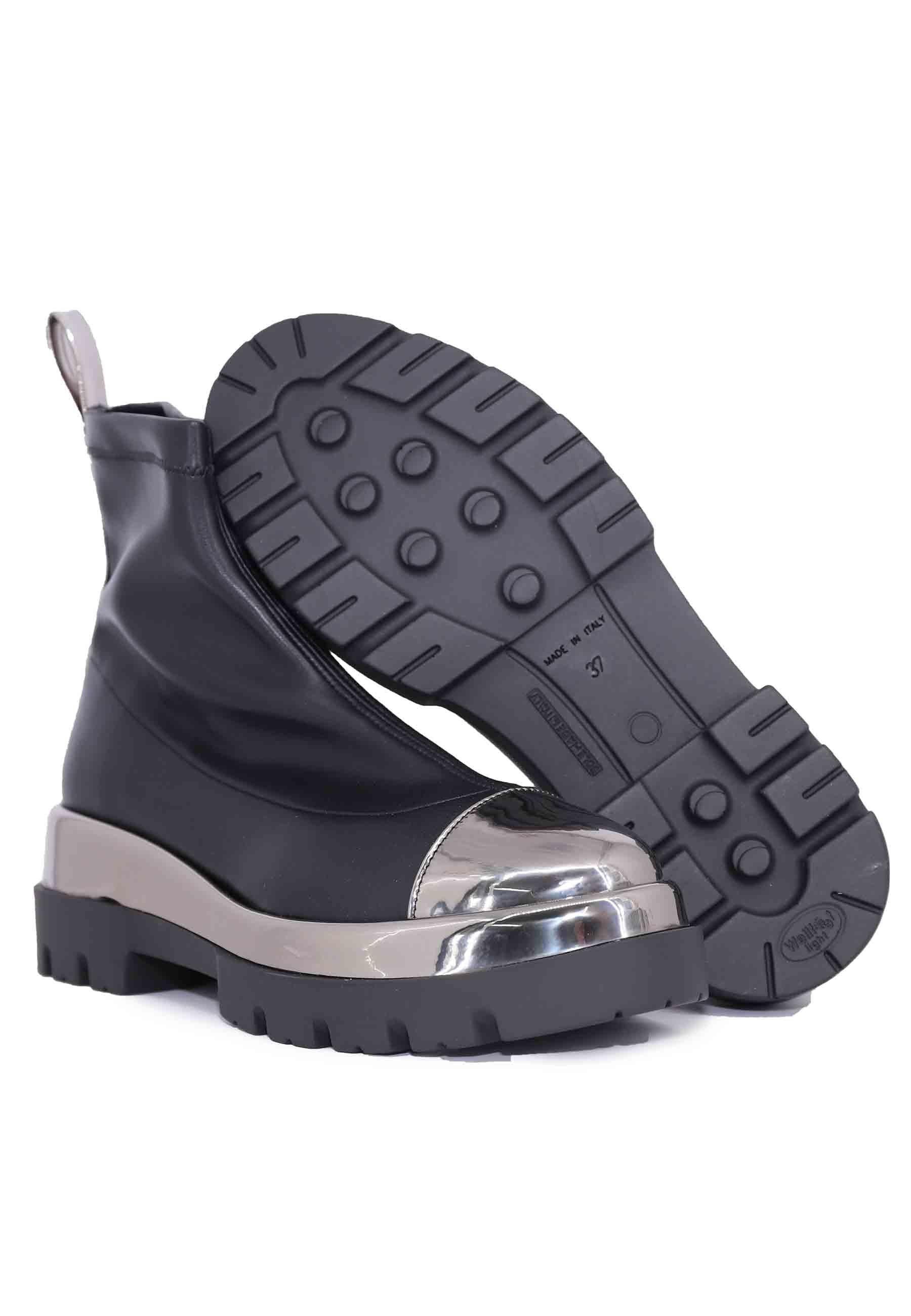 Stivaletti donna in ecopelle nera con riporti in pelle argento 394W3 003 Le Babe 